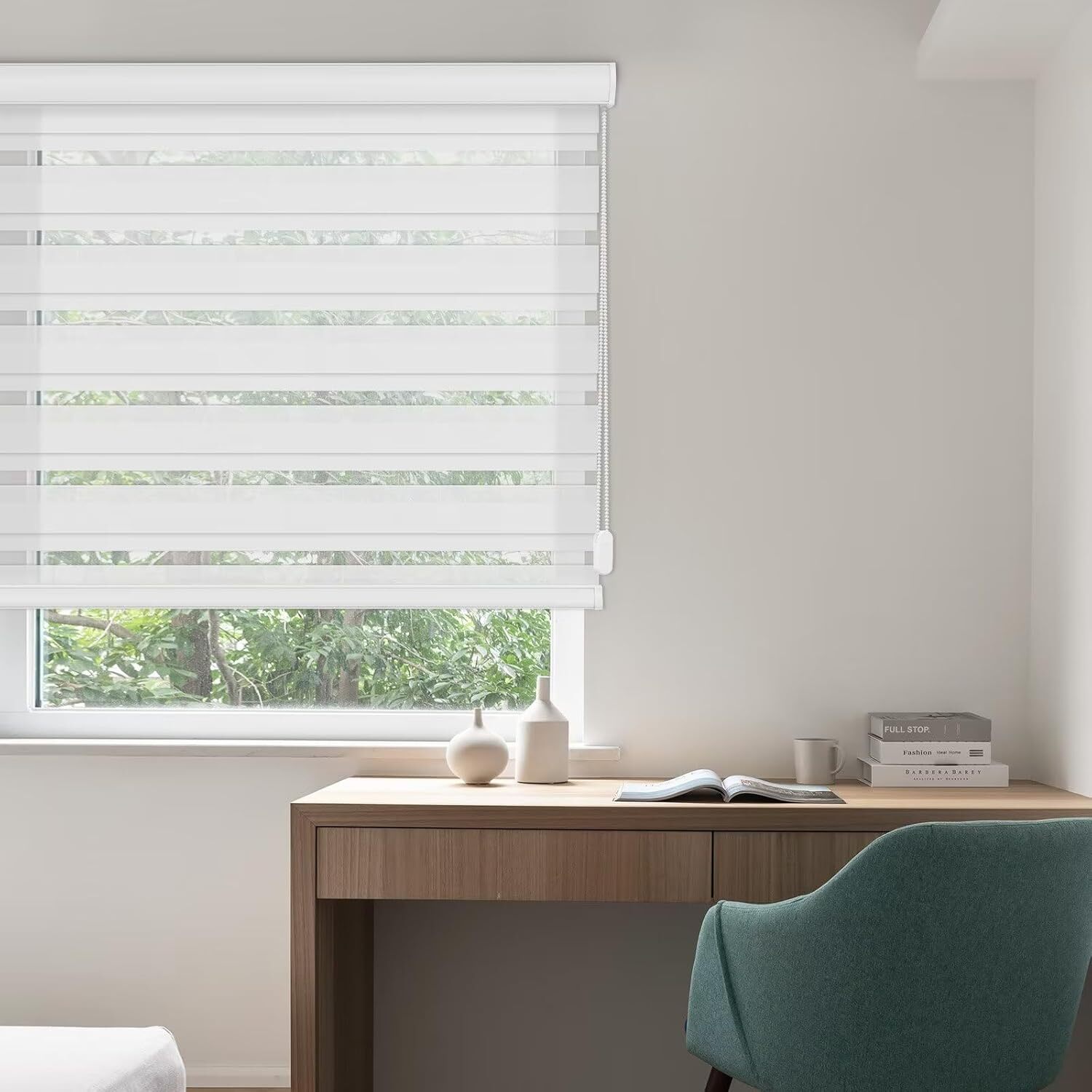 CUSTOM Horizontal Blinds Window Shades Zebra Dual Roller Blinds-Grey/White-59 In