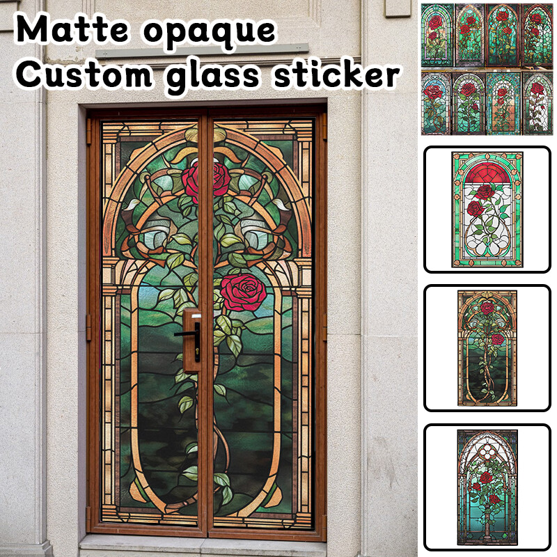 Retro Rose Stained Glass Film Frosted Window Sticker Bathroom Office Decor