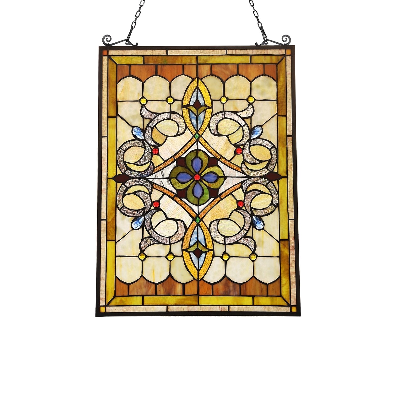 Stained Glass Window Panel Victorian Medallion Matching PAIR 18×24 Tiffany Style
