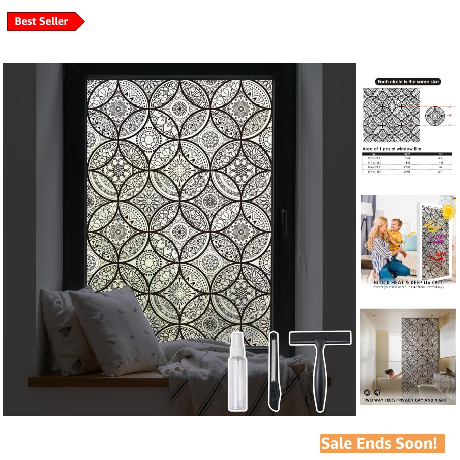 Elegant Static Cling Stained Glass Window Film – 17.7” x 78.7” for Privacy