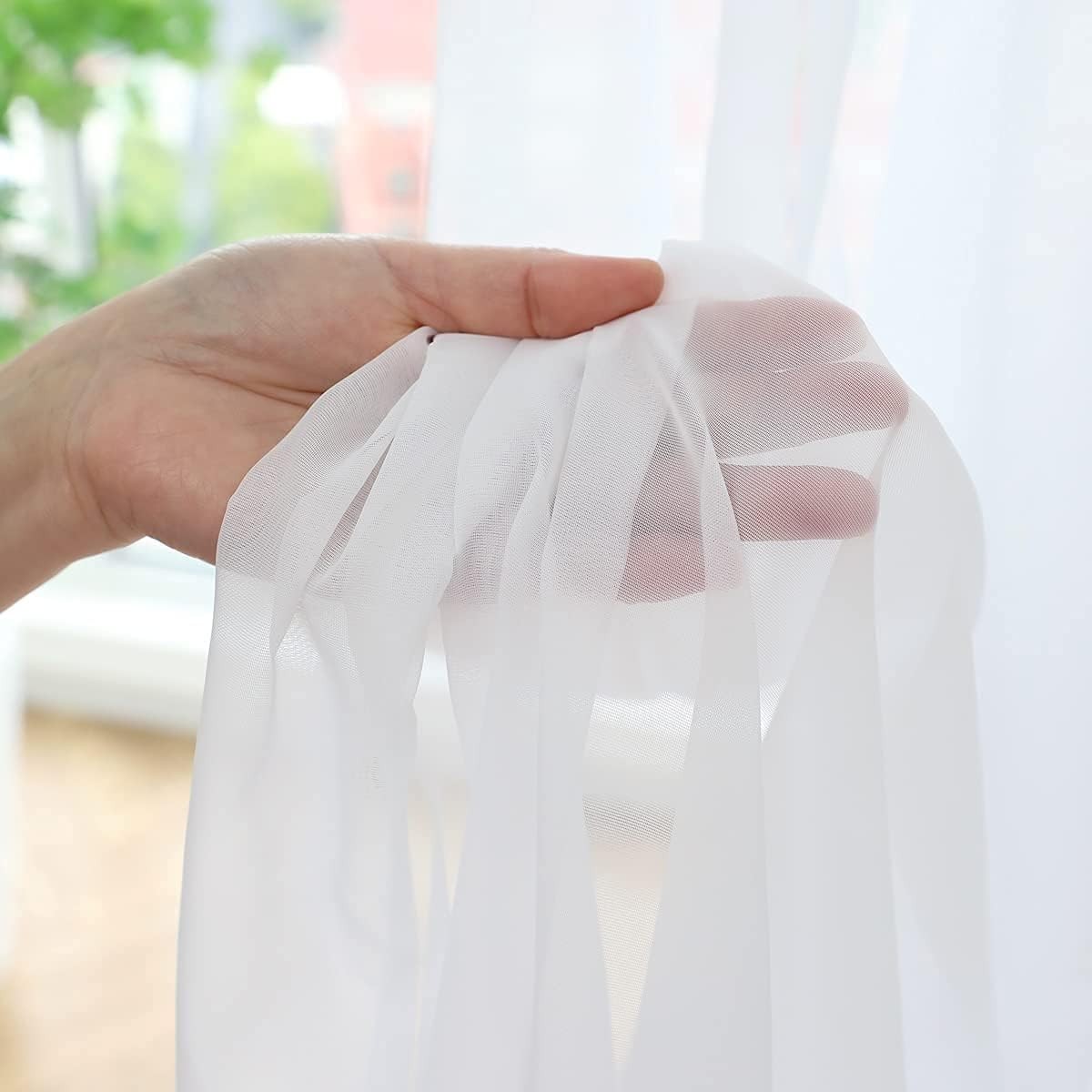 Customizable Length Sheer White Curtains – 84-Inch with Rod Pocket Style