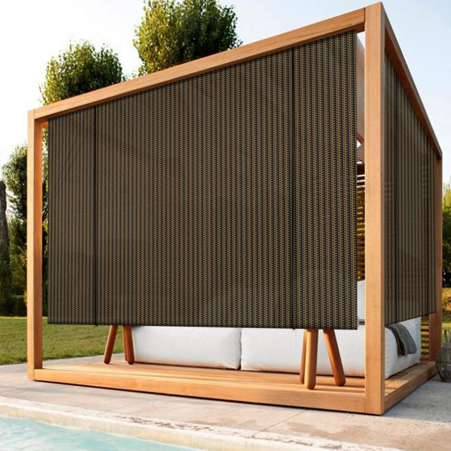 Outdoor Roller Shade Roll up Shade Brown UV Block Porch Pergola Shelter Cover