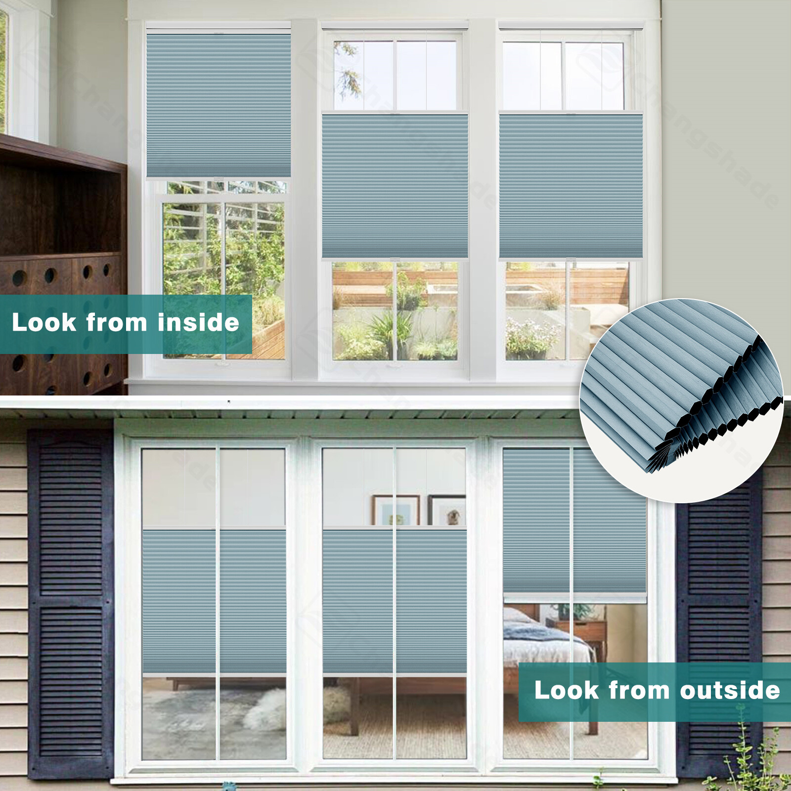 CUSTOM SIZE Changshade 38MM Blackout Cordless Top Down Bottom Up Cellular Blinds