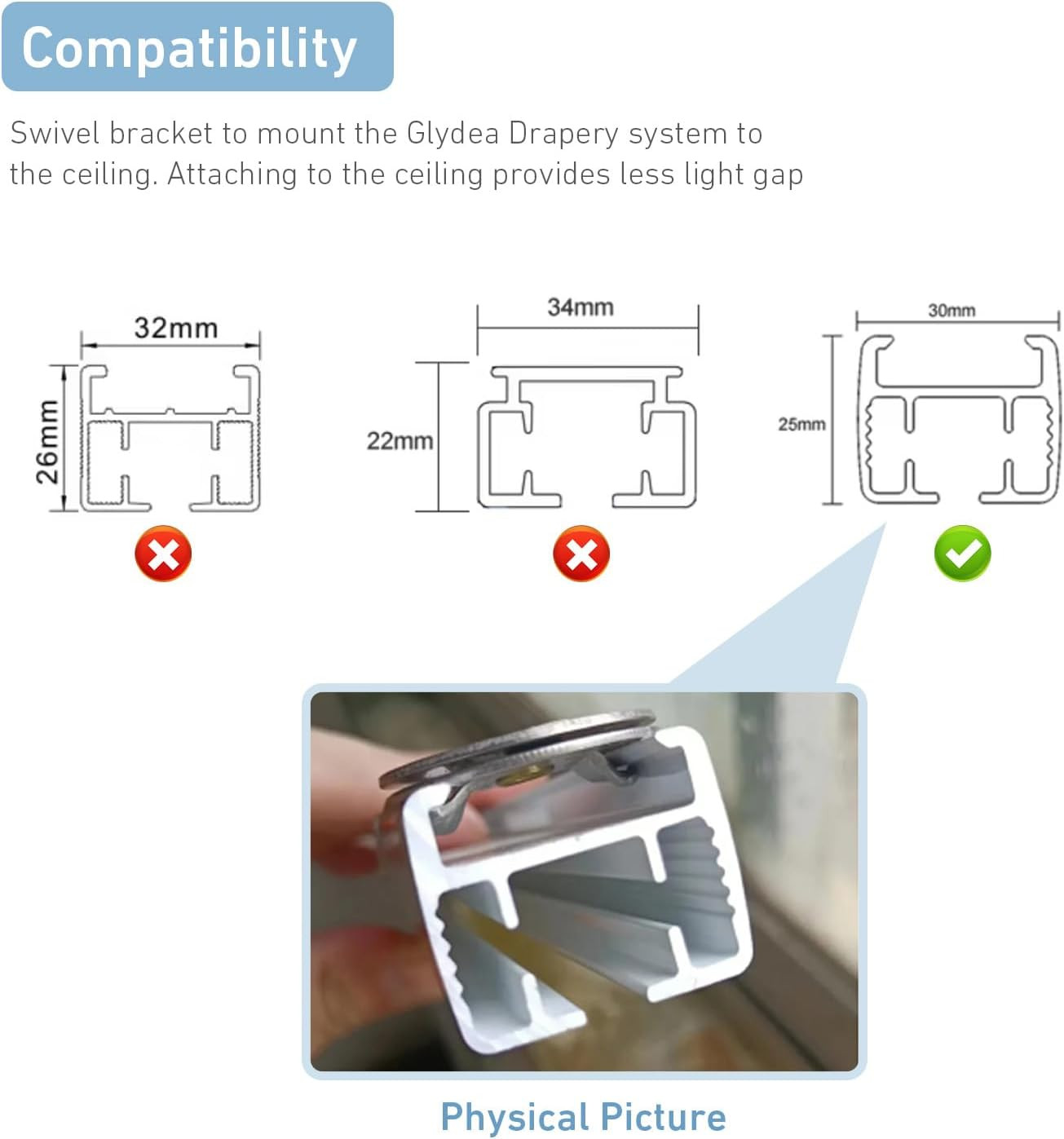 Swivel Ceiling Bracket for Motorized Sliding Curtain – Electric Drapery Top Moun