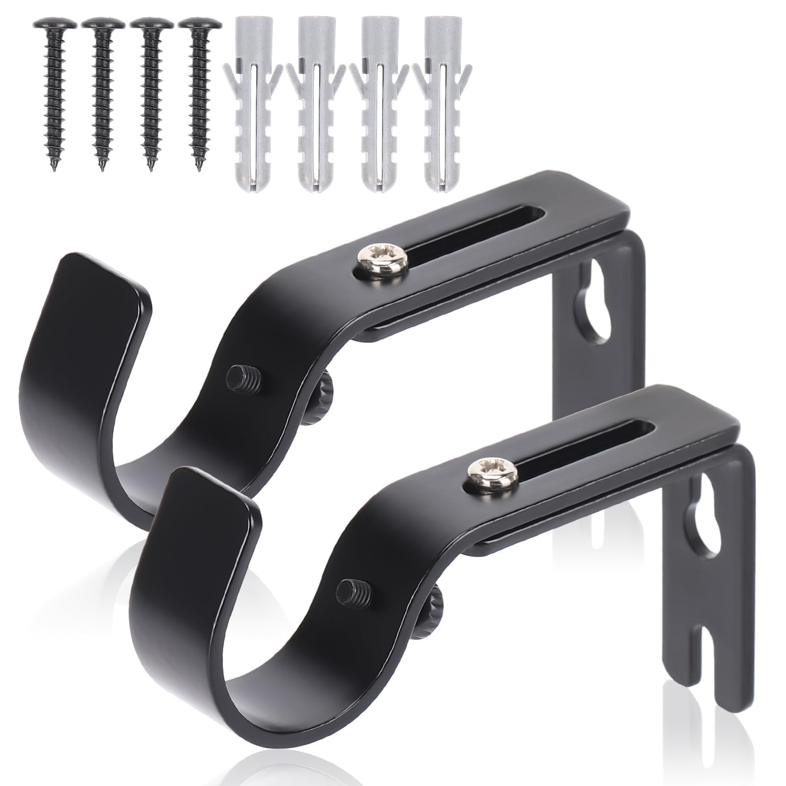2 Pcs Adjustable Curtain Rod Brackets Wall Mounted Hooks for 1 Inch Rod