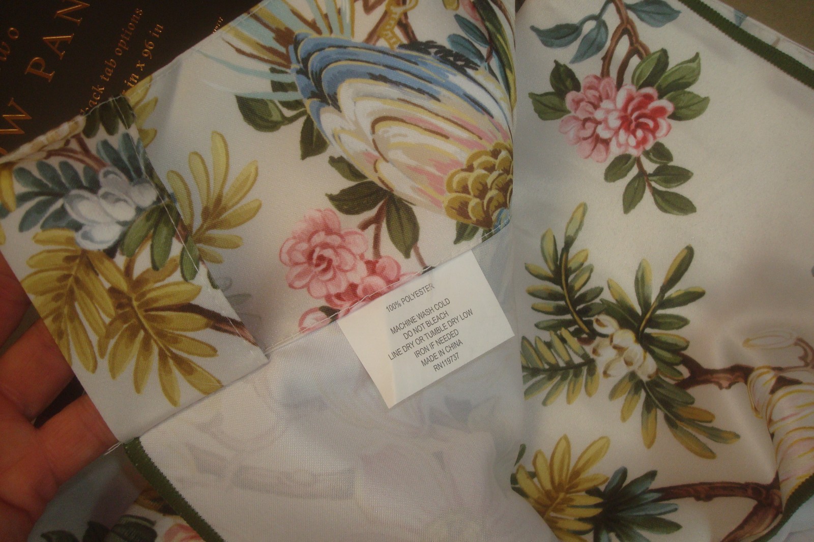 NWT Envogue 2 pc Window Curtains Fancy Dogwood Floral w/ Birds ea 37″ x 84″lg