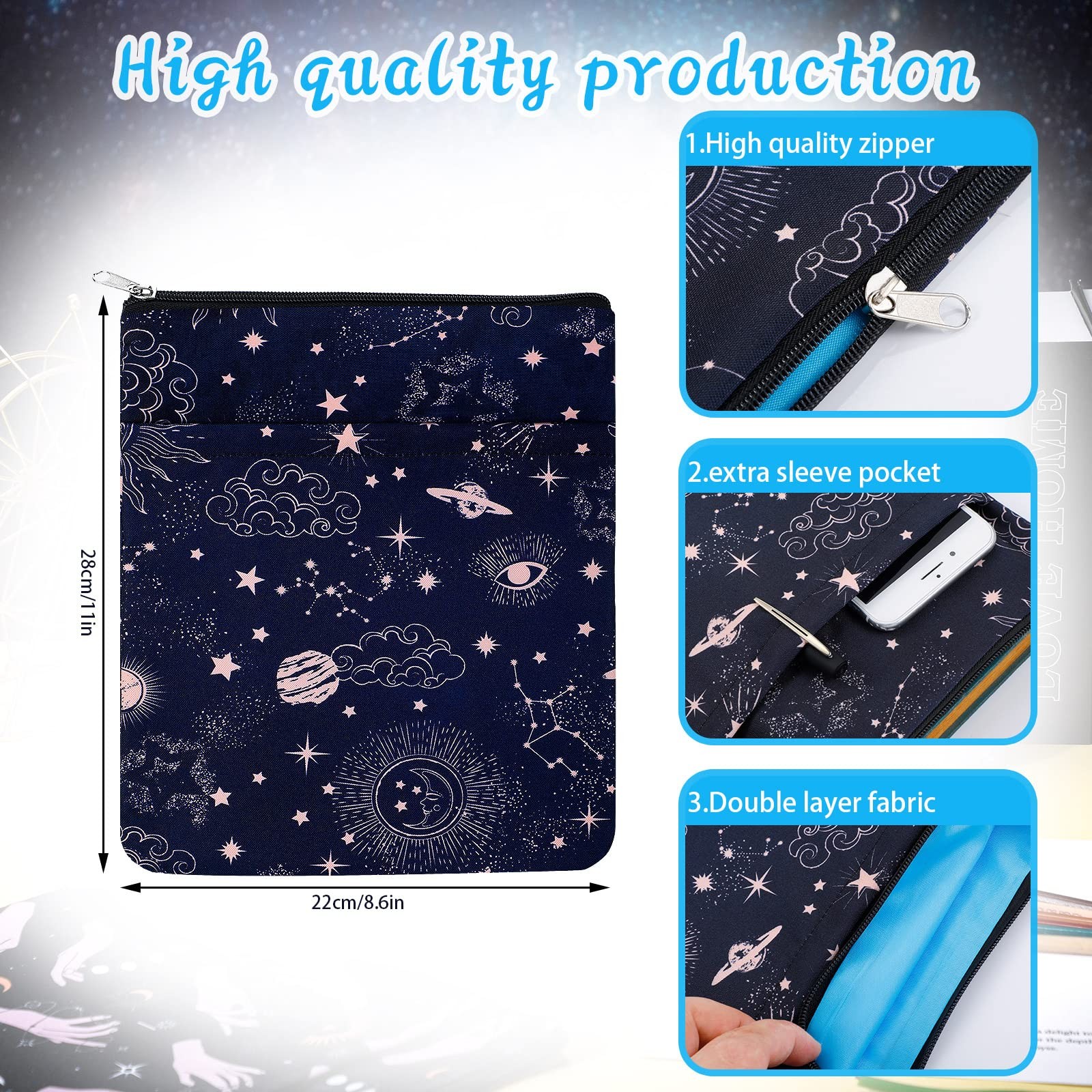 Roowest 3 Pcs Book Protector Sleeve with Zipper Covers Patterns Style