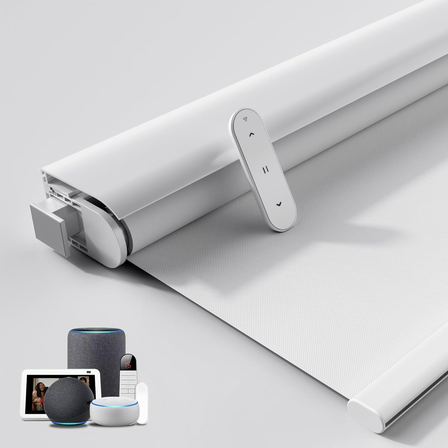 No-Drill No Tools Motorized Blinds with Remote | 34.5×72 White | Electric