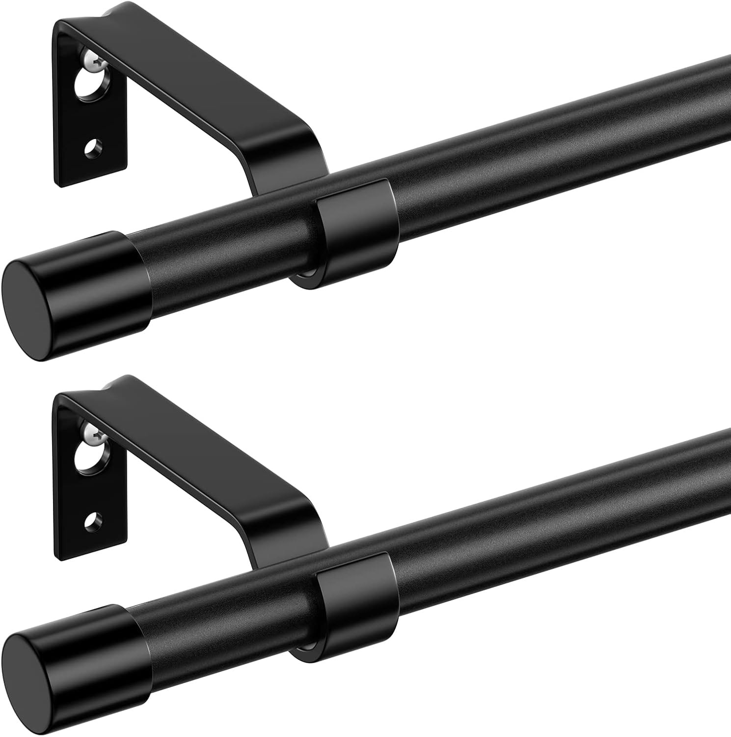 Curtain Rods for Windows 28 to 48 Inch, Black Curtain Rod 2 Pack, 5/8″ Diameter