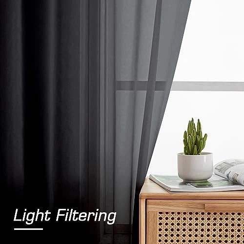 Sheer Curtains 96 Inches Long, Light Filtering 42W x 96L (Pack of 2) Black