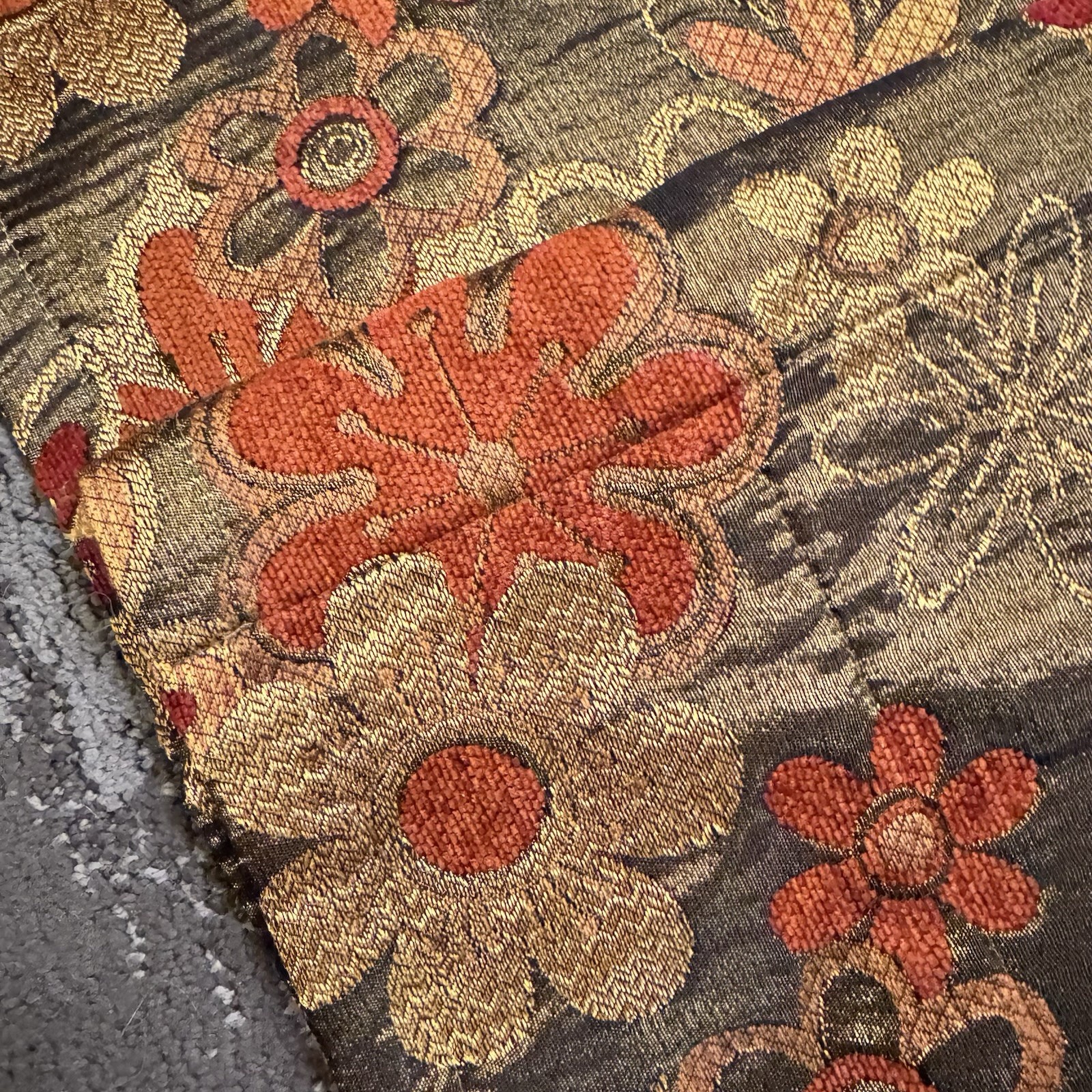 Brocade Flower Power Custom drapes 114”x50” , 4 Panels Brown, Orange, Red, Gold