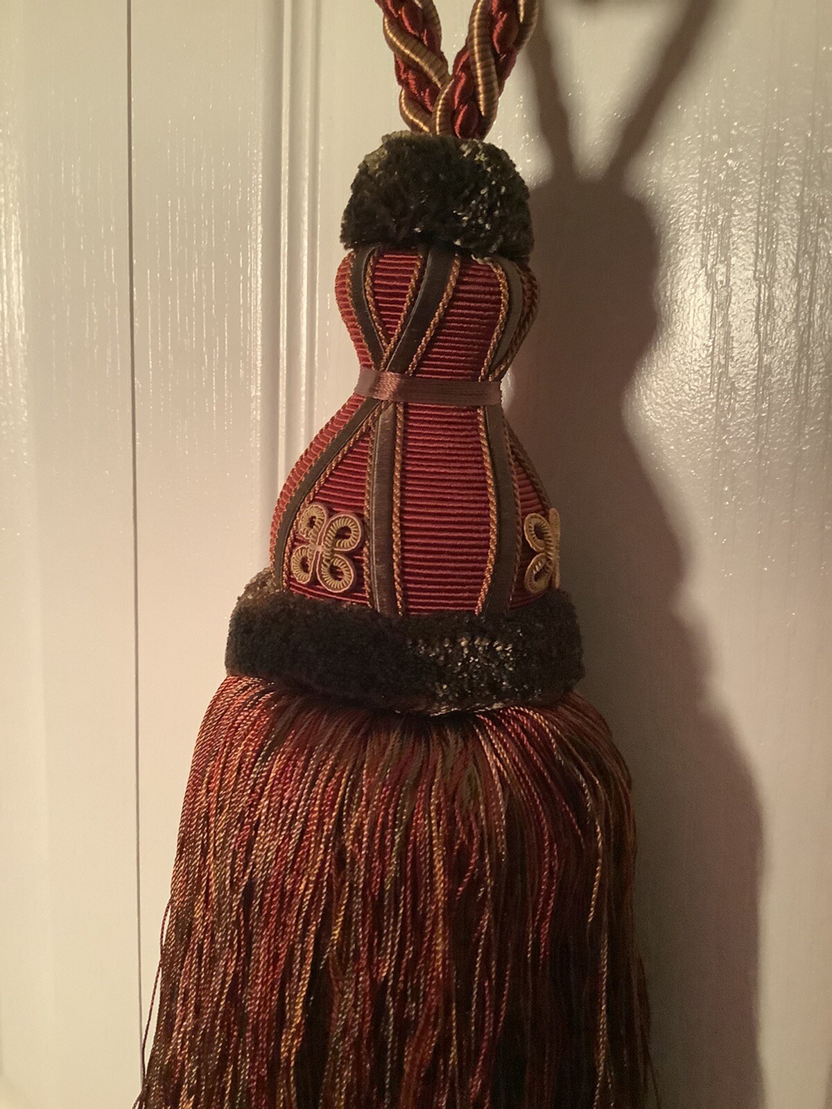Single Traditional Large Beige Green Burgundy 12” Tassel Rope Curtain Tie Back