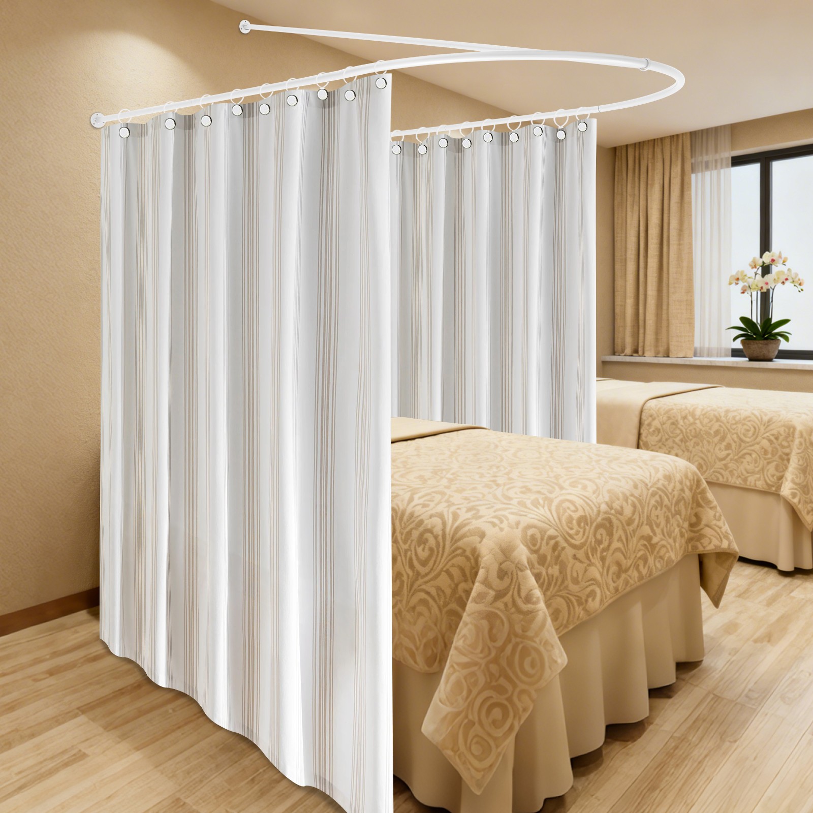 U-Shaped Privacy Partition Curtain Rod Wall Mounted White Iron Plastic