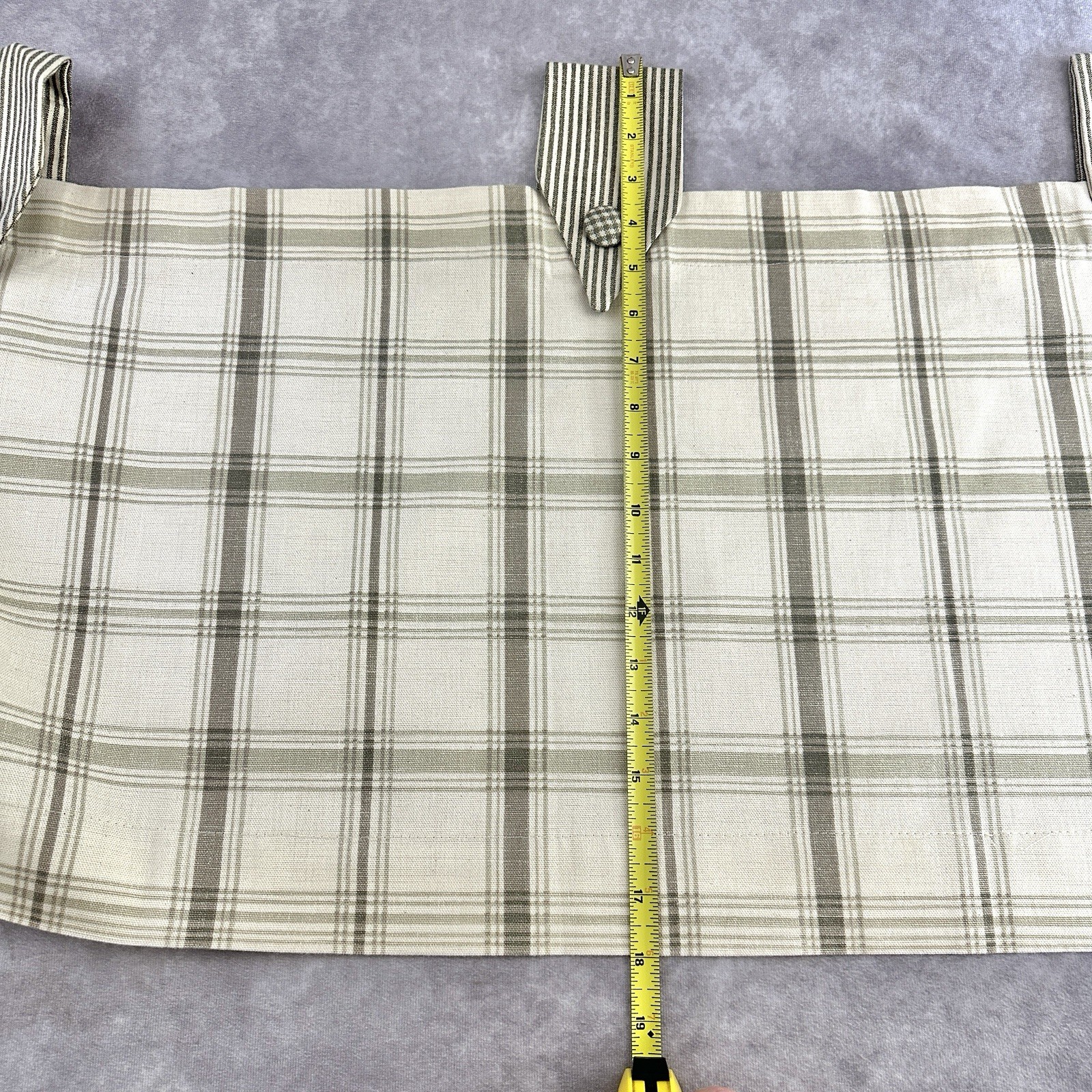 VTG Waverly Plaid Pointed Tab Valance Sage Green Taupe Cream 18×51 Farmhouse EUC