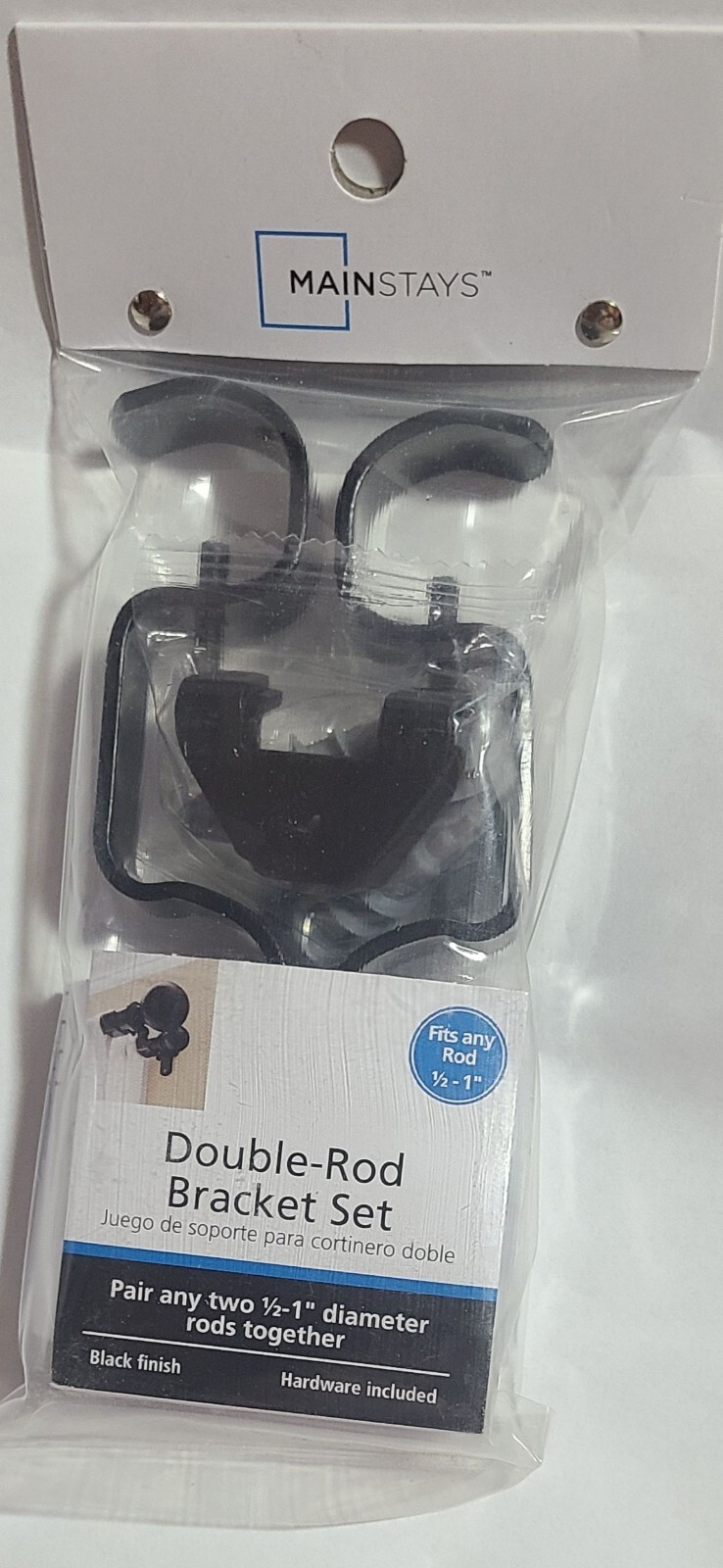 LOT OF 2 PACKS DOUBLE CURTAIN ROD BRACKET 1/2″ TO 1″ RODS 2 EACH PACK BLACK S9