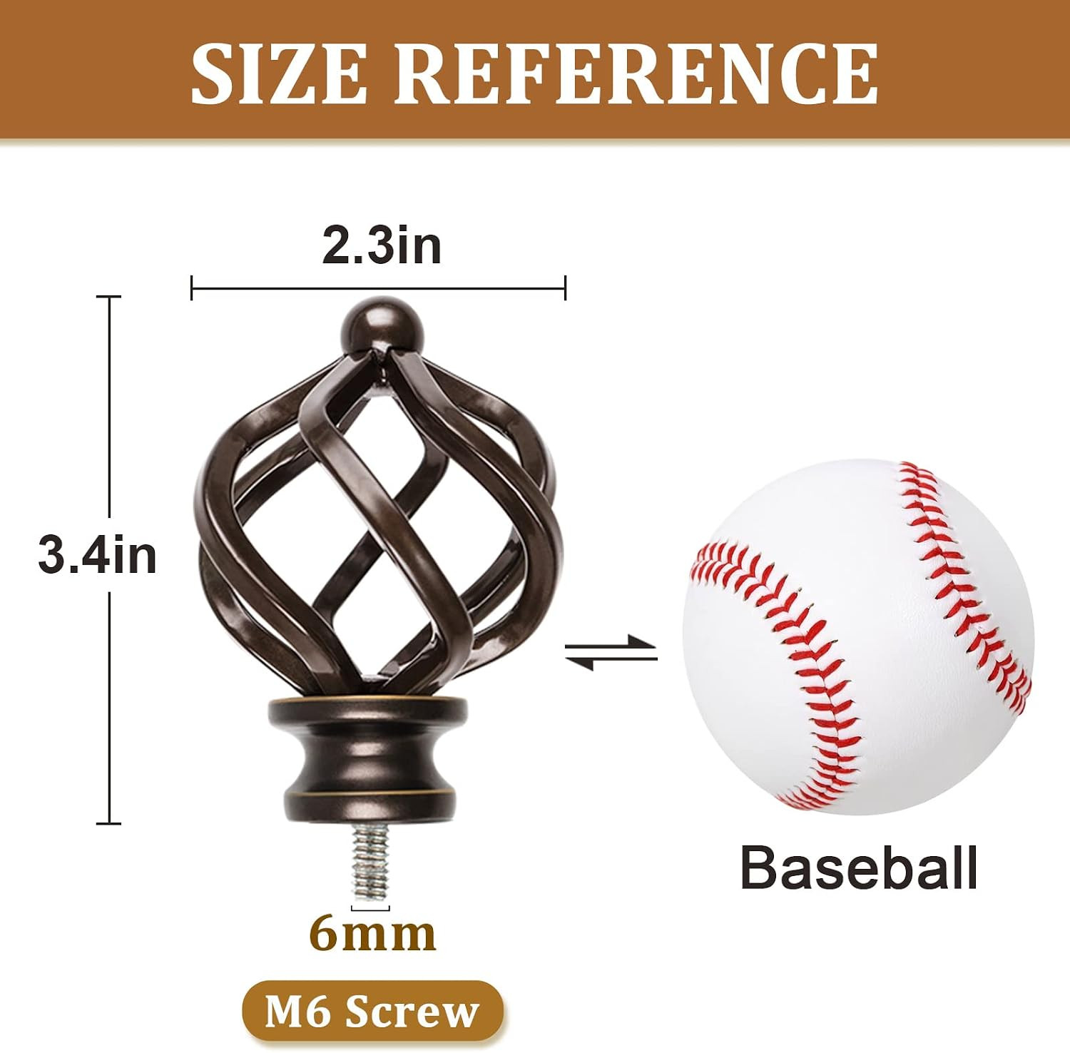 KAMANINA Replacement Finials for 1 or 7/8 Inch Curtain rods, 2 Pcs, Bronze | Dec