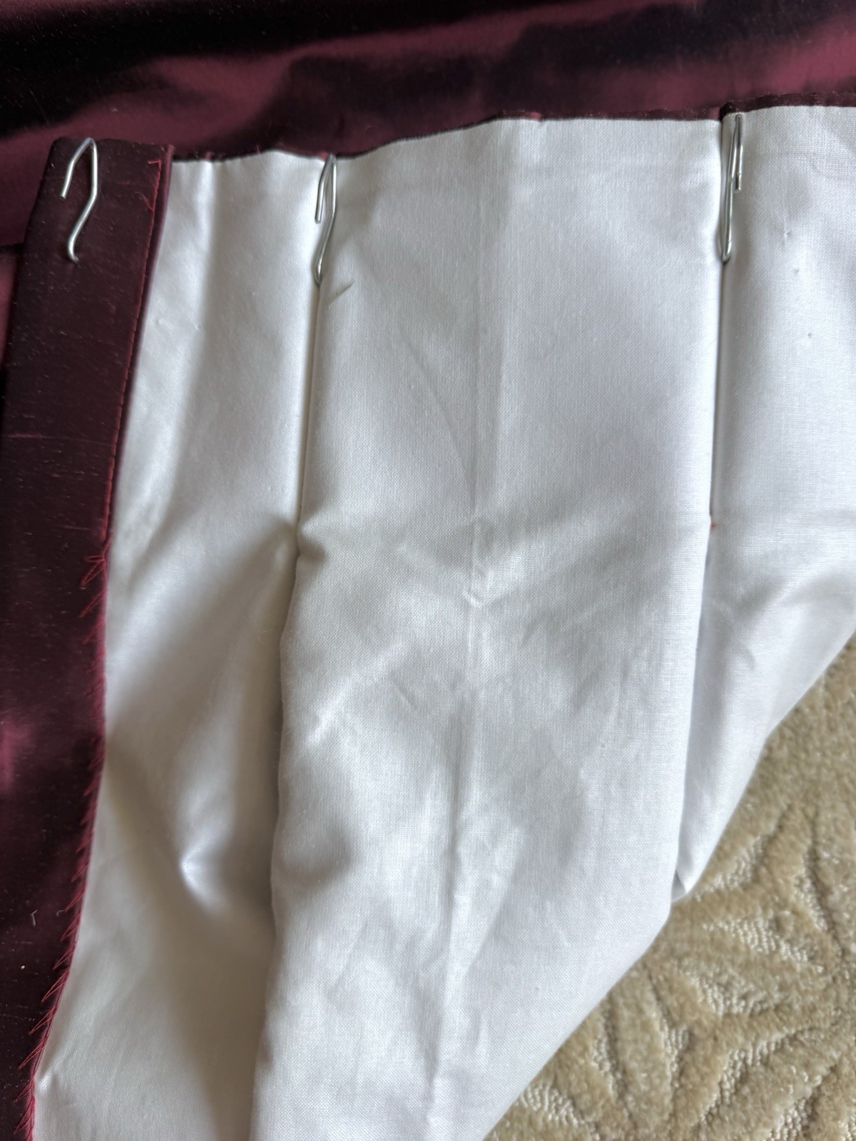 Custom Silk Drapery Panel 25×92” Burgundy Merlot Interlined Lined Pinch Pleat