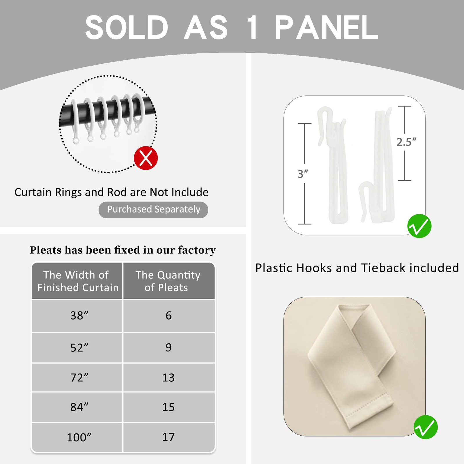 Oyring Room Darkening Pinch Pleat Curtain Tieback For Living Room Thermal