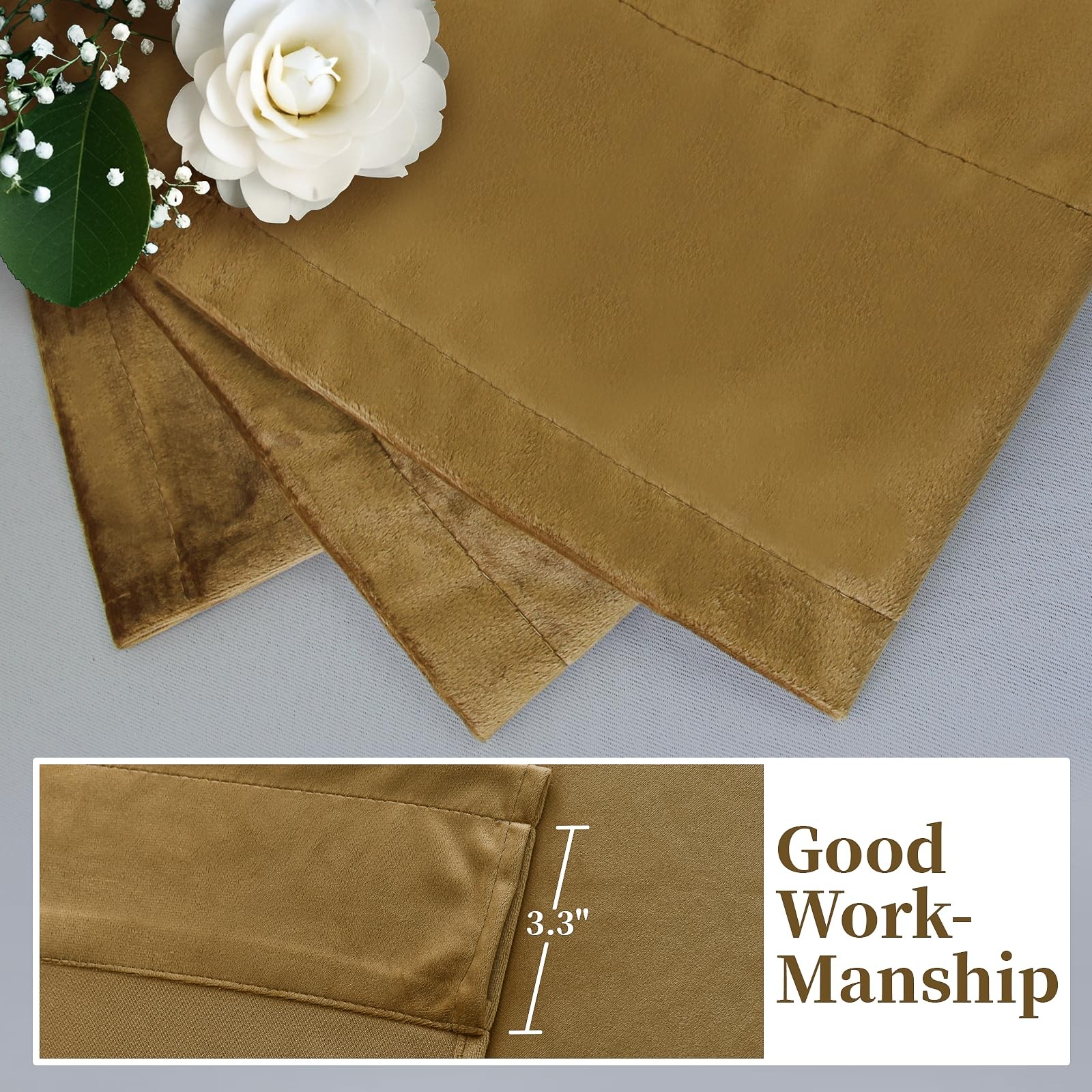 Golden Brown Velvet Curtains 96 Inches for Living Room,Rod Pocket Luxury Blac…