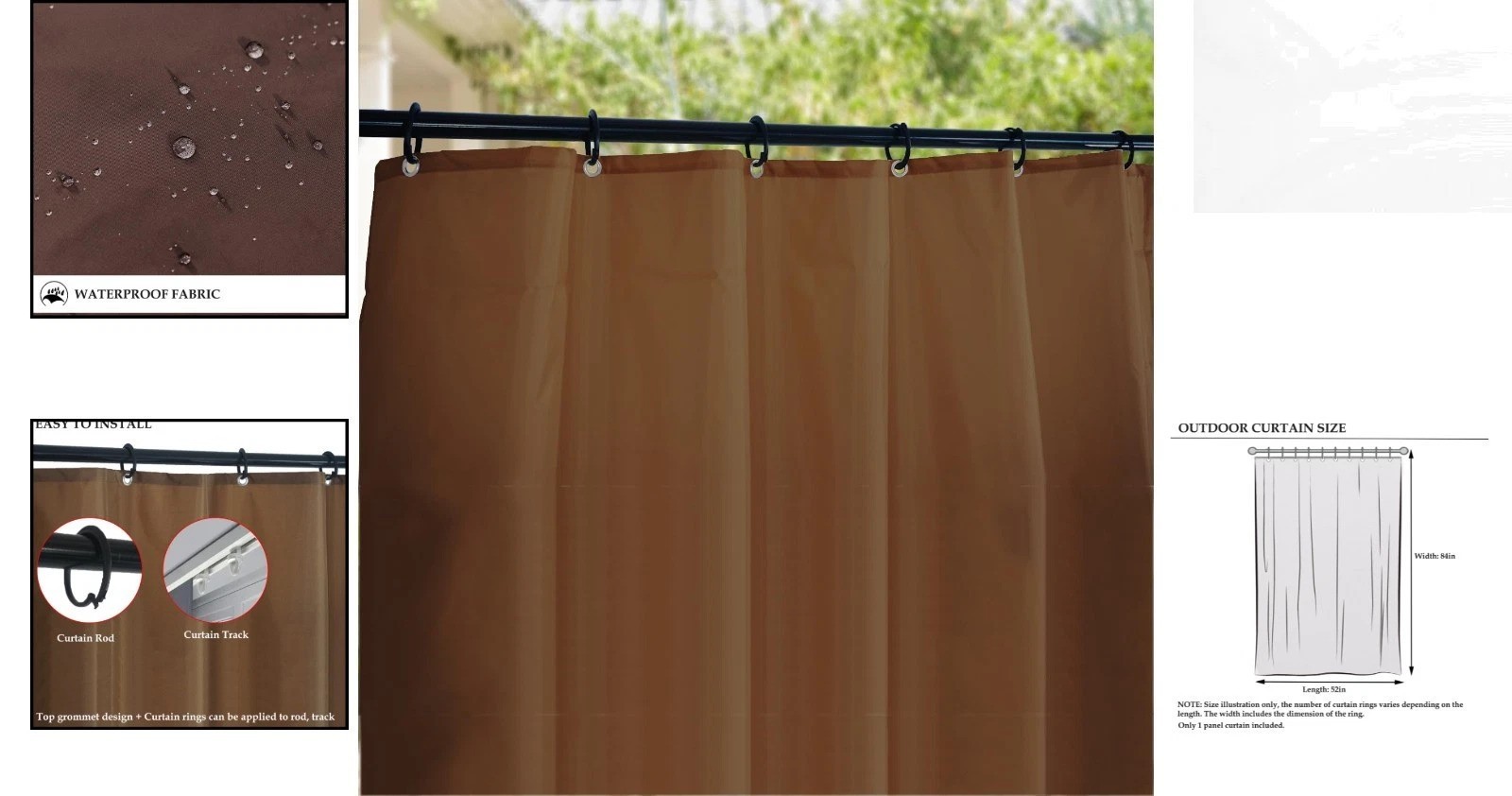 Versatile Waterproof Outdoor Curtains – 52x84in in Brown, Perfect for Patios