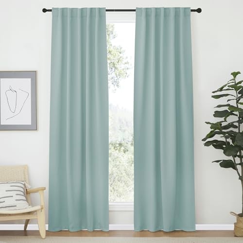 Aqua Blue Curtain Panels – 34″W x 72″L – Blackout Window Draperies – Pack of 2