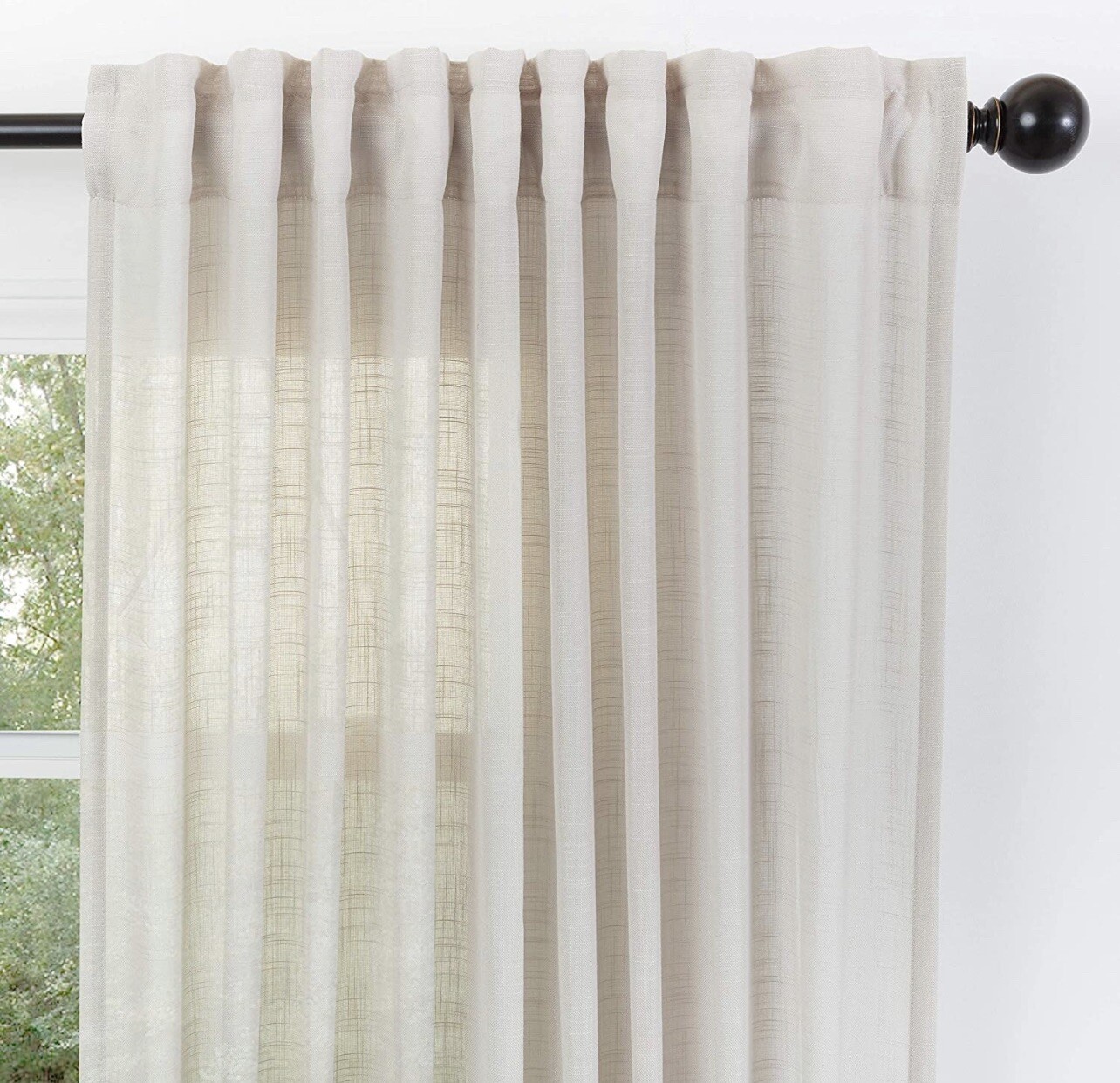 Chanasya Beige Crosshatch Textured Curtains, 2 Panels, 52 x 84 Inches