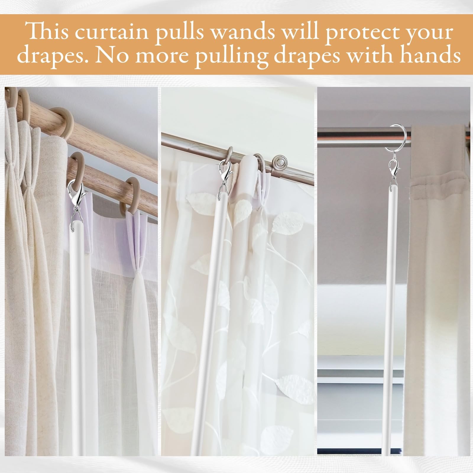 10 Pack 36 Inch Acrylic Curtain Pull Wands Drapery Pull Rod White Versatile F