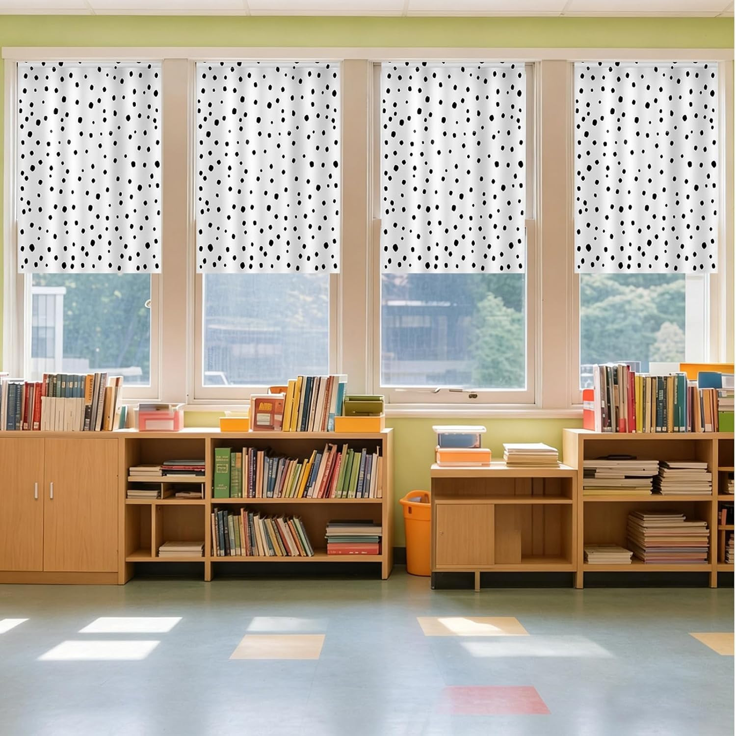 6 Pcs Black Polka Dot School Classroom Curtains Reading Corner Decor Back to Sch