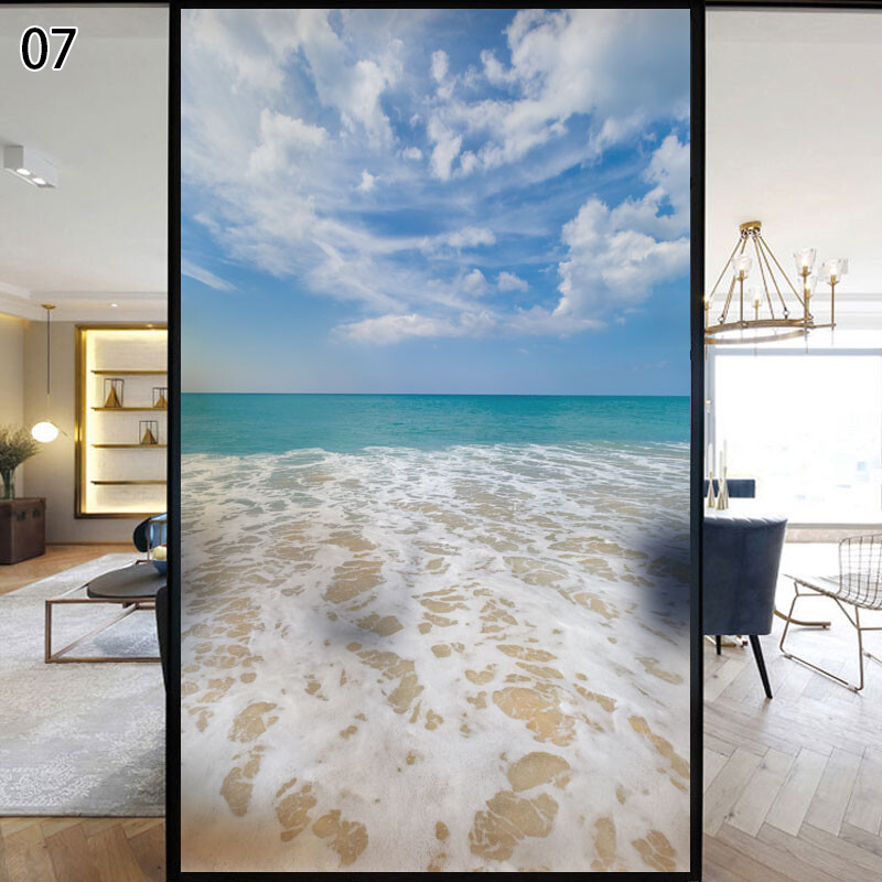 Wave Beach Static Privacy Frosted Stained Window Film Flower Glass Sticker Decor