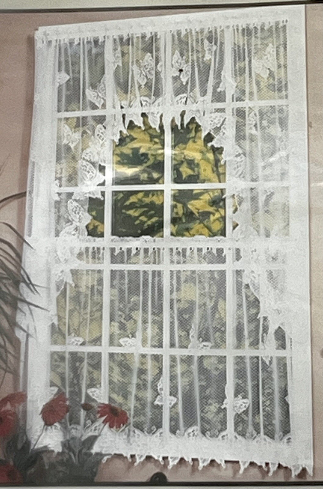 Heritage Lace Butterflies Tier 60” x 24” White Curtain 6245W-6024