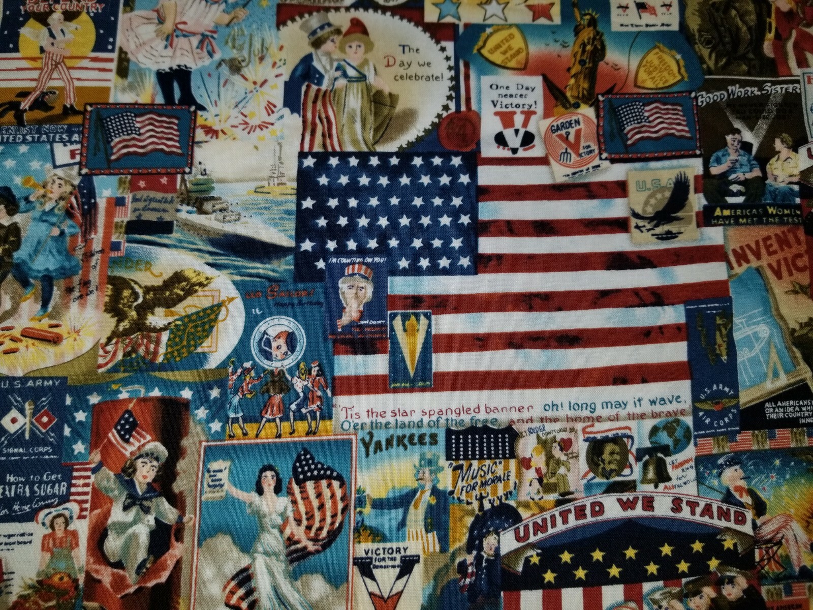 LINED WINDOW VALANCE CURTAIN 42 X 12 PATRIOTIC UNITED WE STAND USA FLAG YANKEES