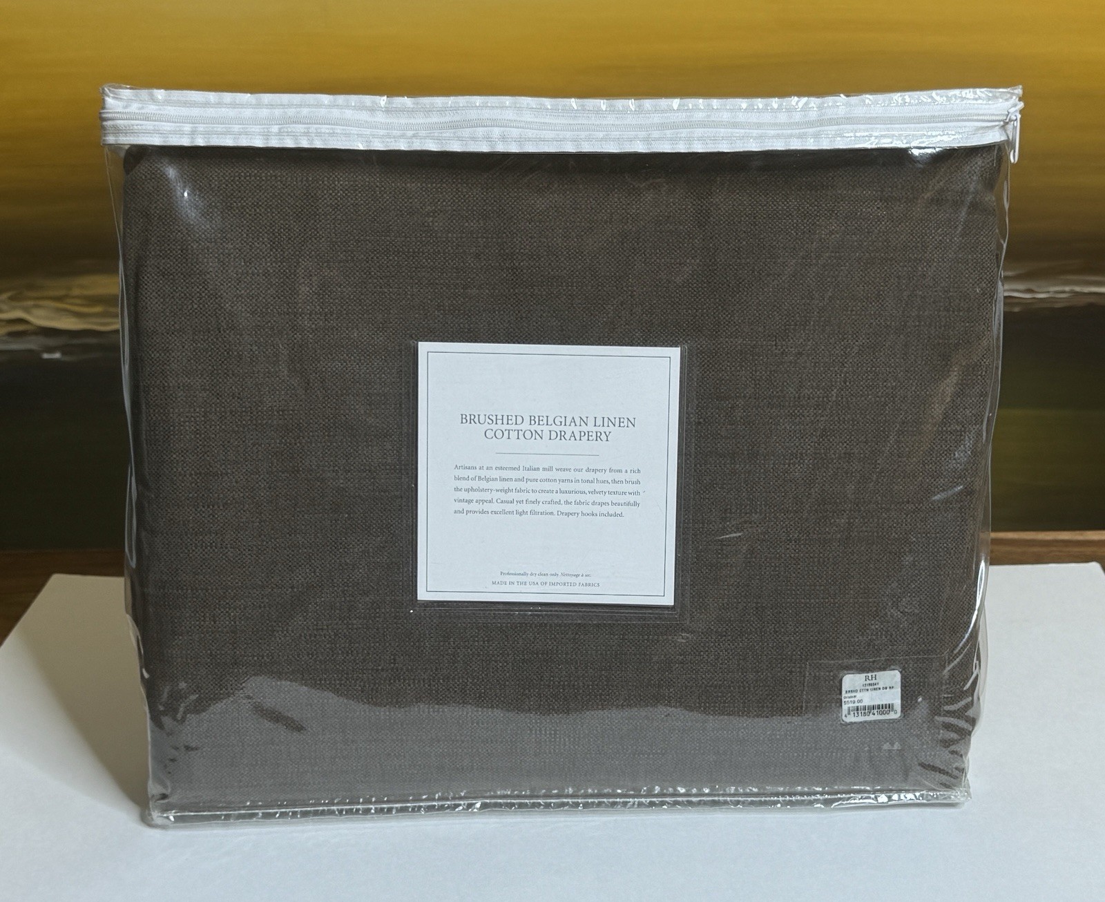 Restoration Hardware Brushed Belgian Linen Cotton Drapery 100″W x 84”L Cafe $519