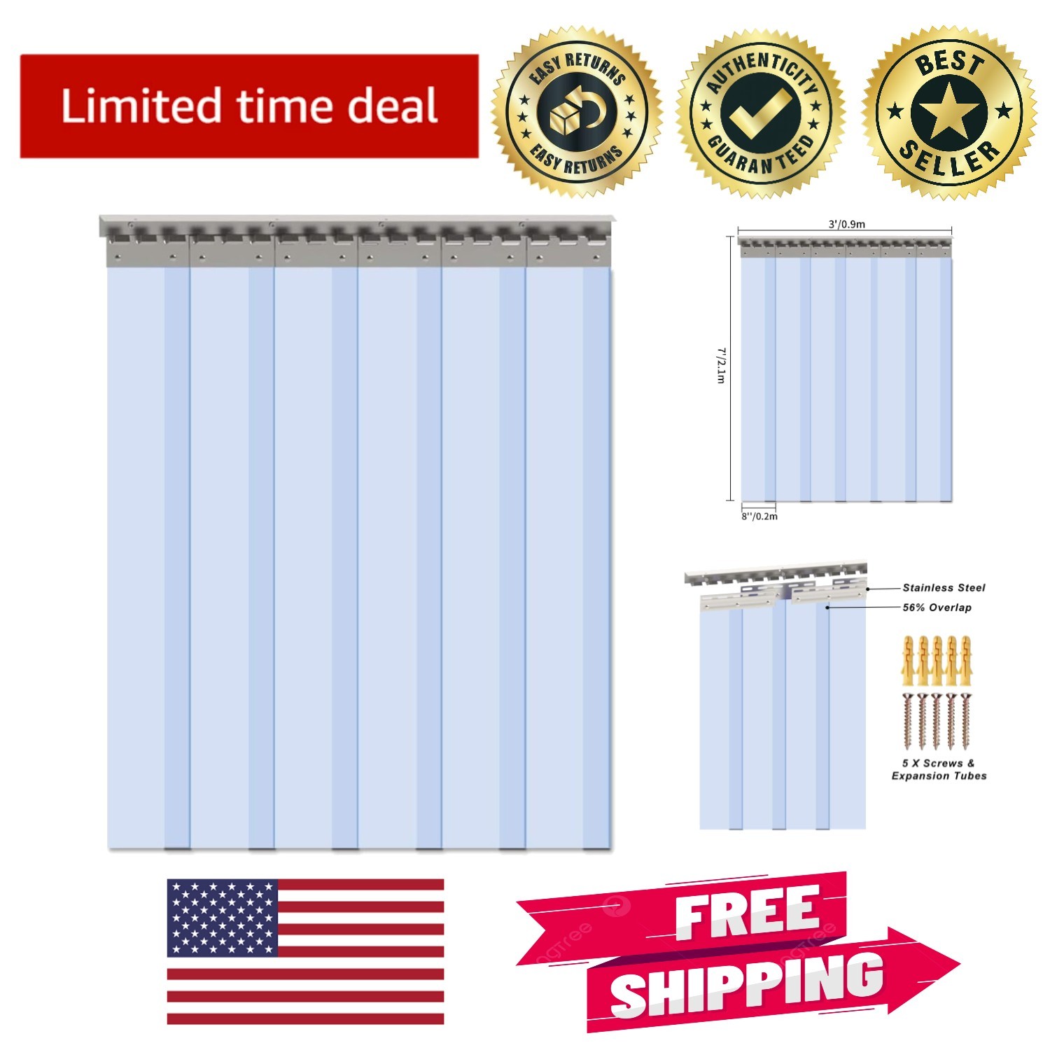 6PCS Clear PVC Strip Curtains, 84″x36″, Waterproof for Efficient Door Separation