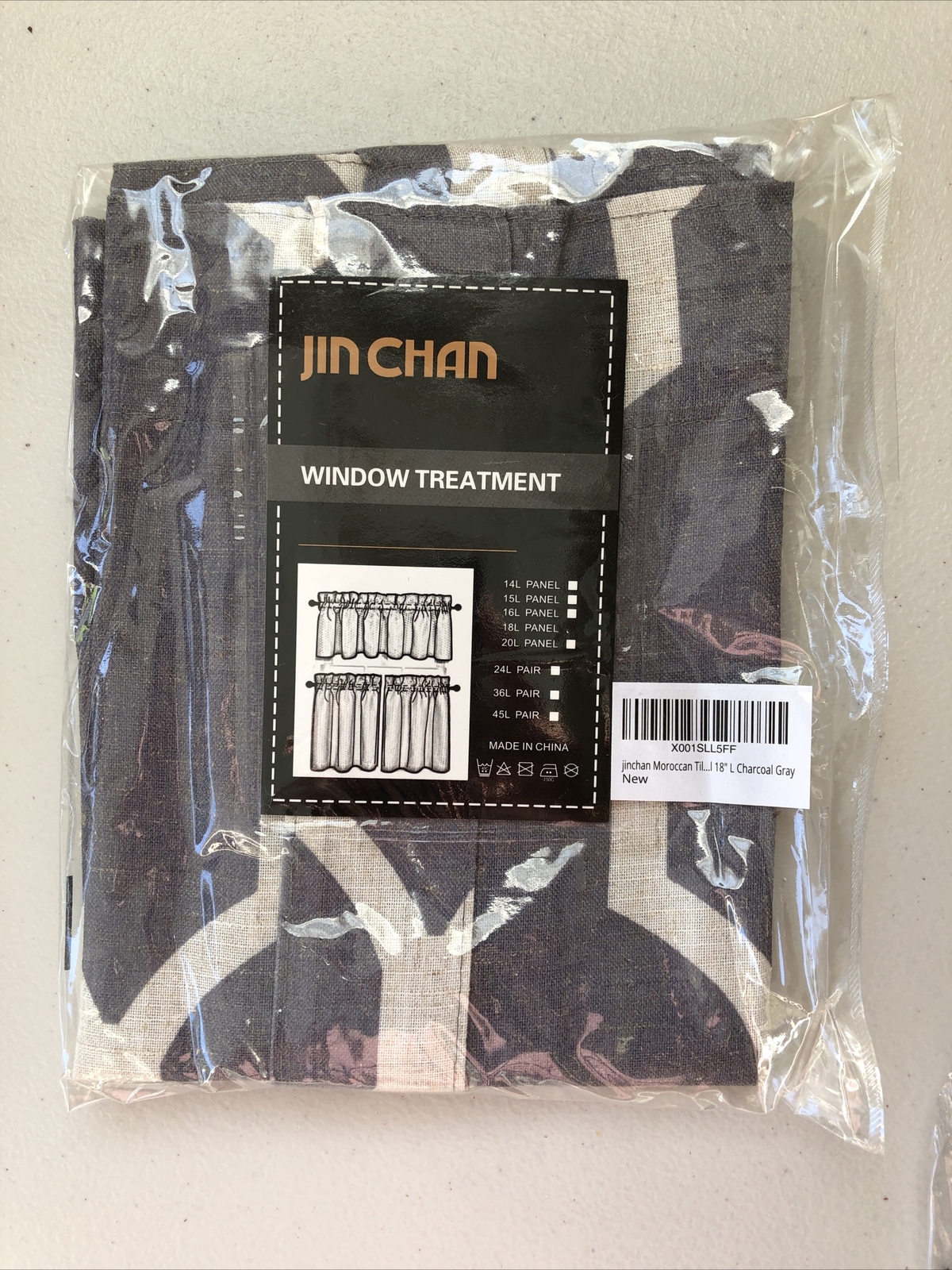 Jin Chan Moroccan Tile Print Charcoal Gray 18” L Panel New