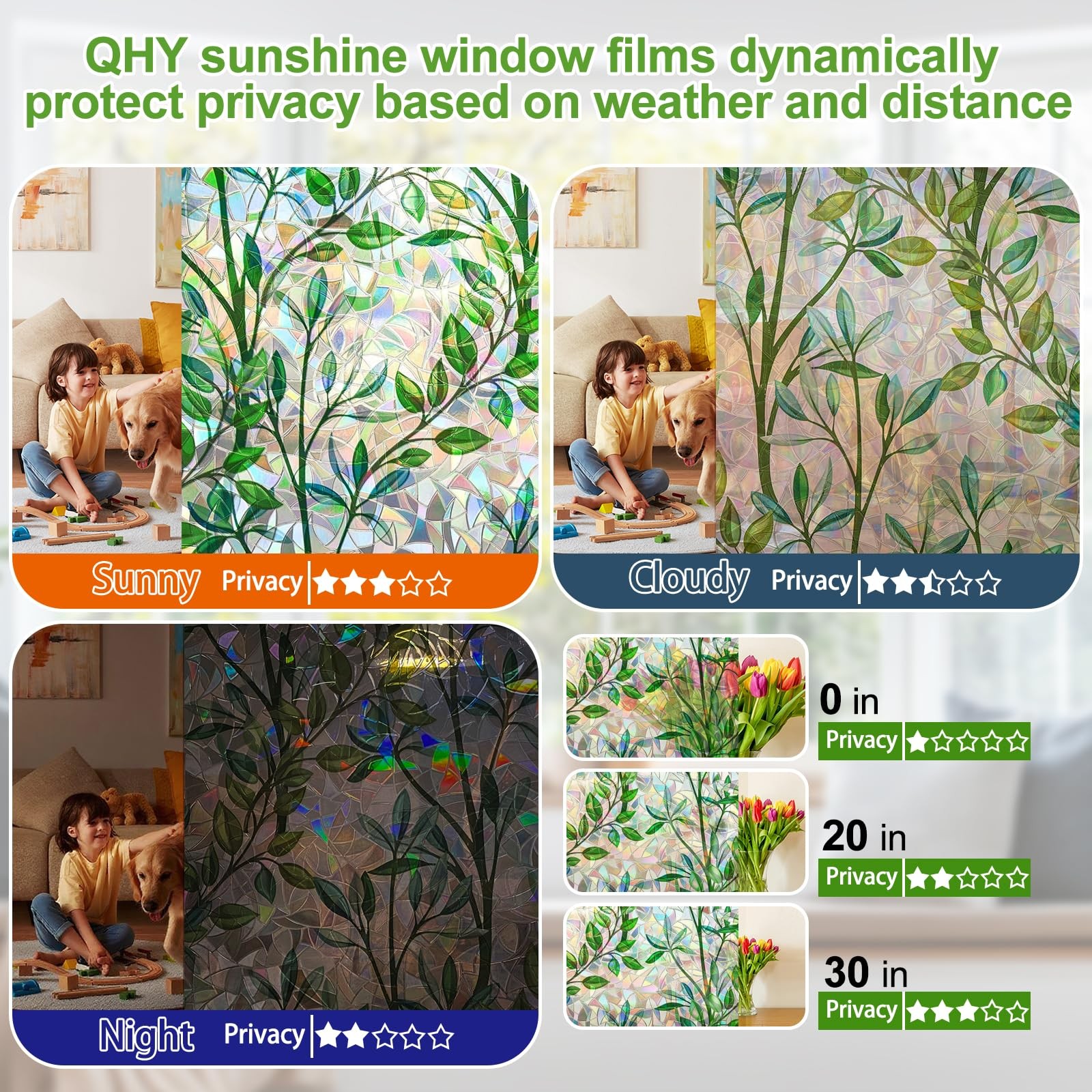 Window Privacy Film Stain Glass 17.5 X 78.7 in, Leaf Rainbow