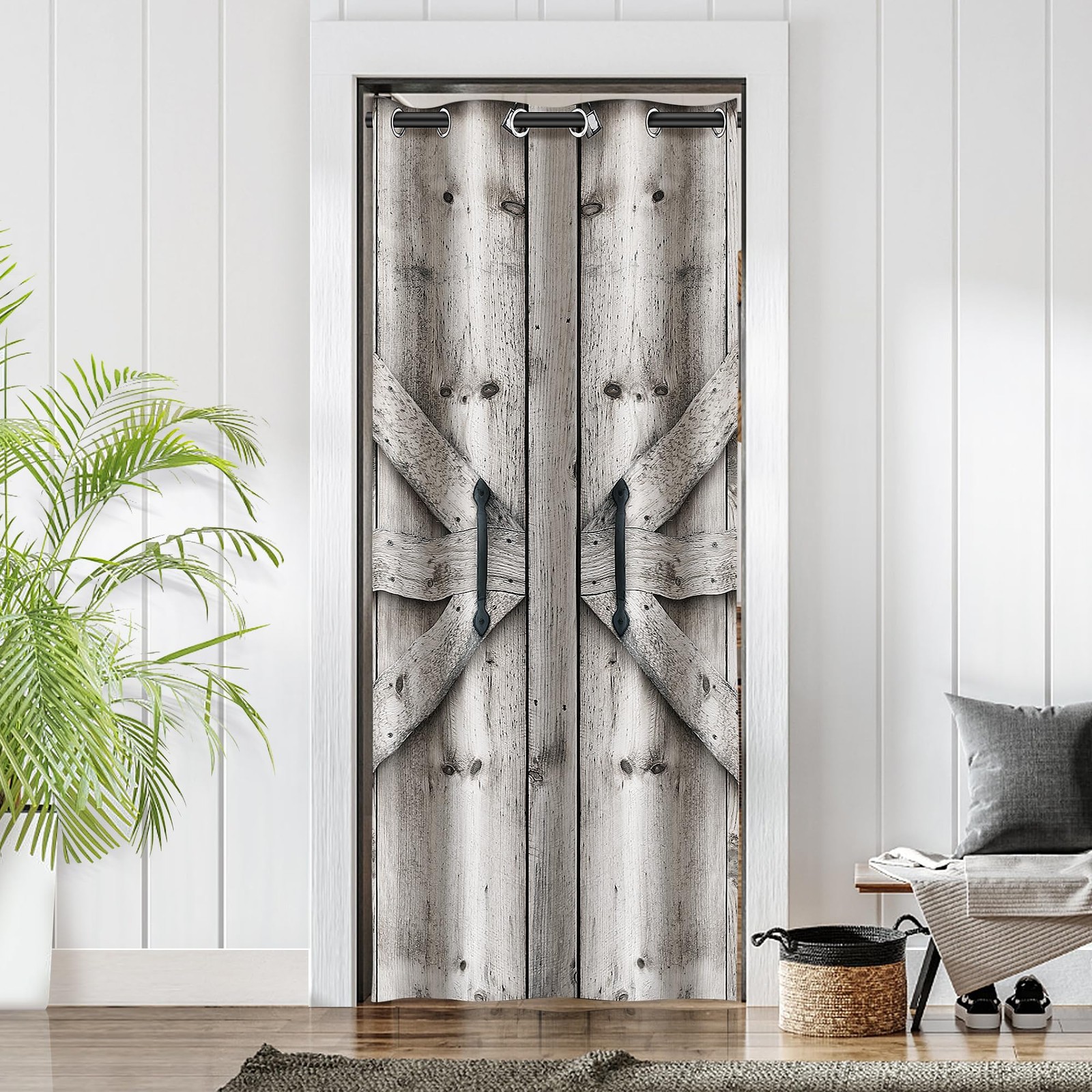Barn Door Curtains for Doorways – Rustic Farmhouse Privacy Curtain with Gromm…