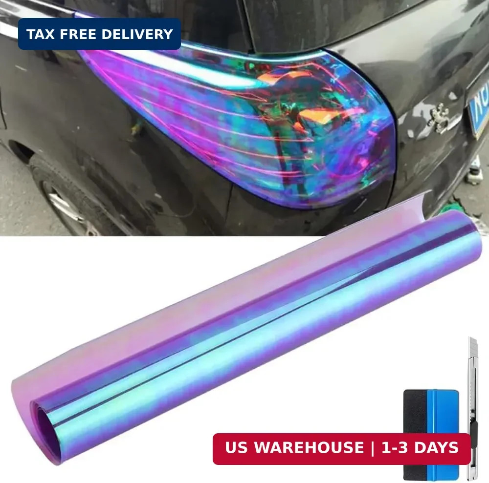 LZLRUN 12 by 48 inches Self Adhesive Auto Car Tint Chrome Chameleon Headlight Ta