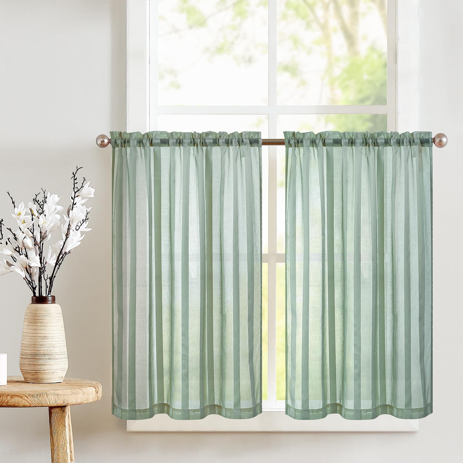 Sheer Panel Curtains Teal H 60 x W 90 cm Set of 2 with Drawstring Transparent…
