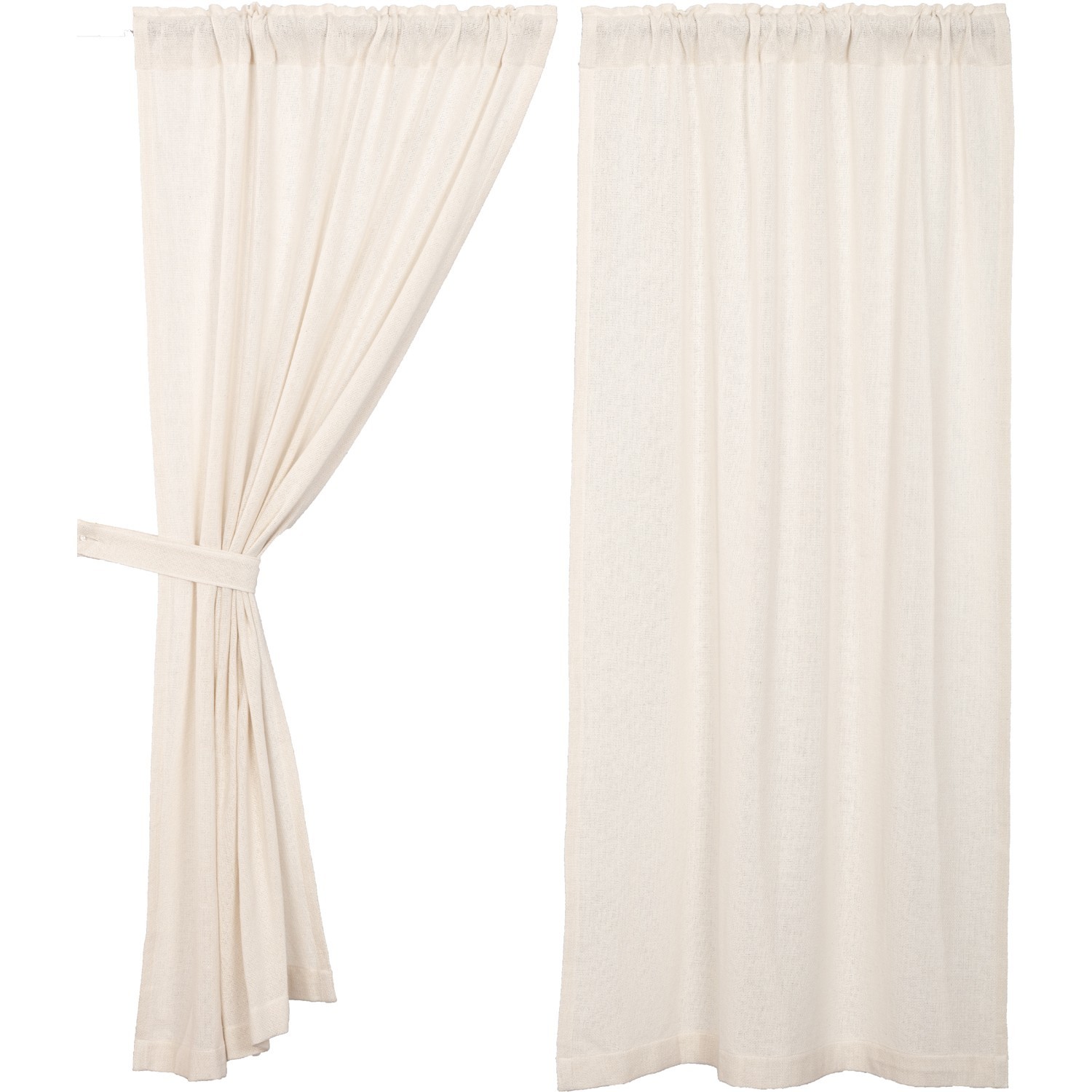 Burlap Antique White Short Panel Set 63″L 100% Cotton Country Rustic Cabin Lodge