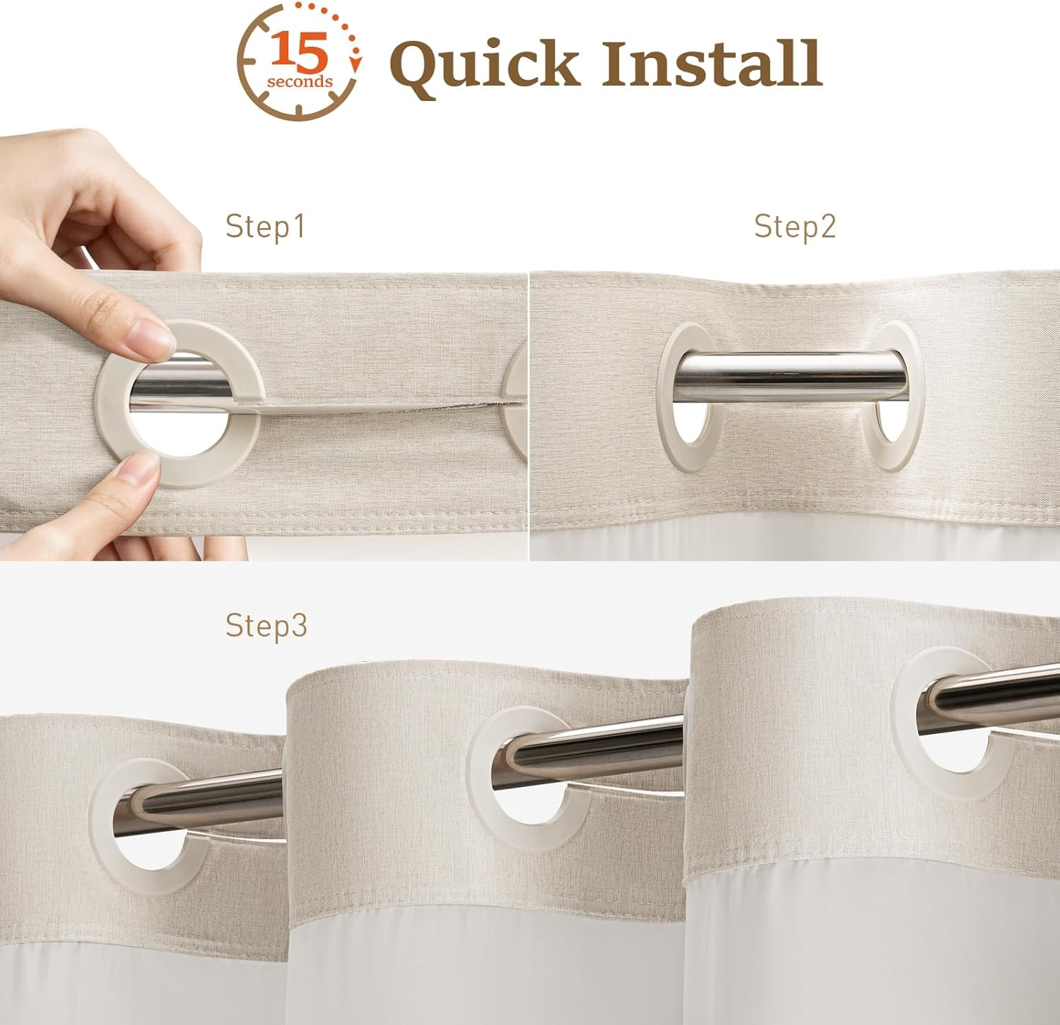 Ringless Extra Long Shower Curtain, 99 (96) Inch Tall Linen Textured Waterproof