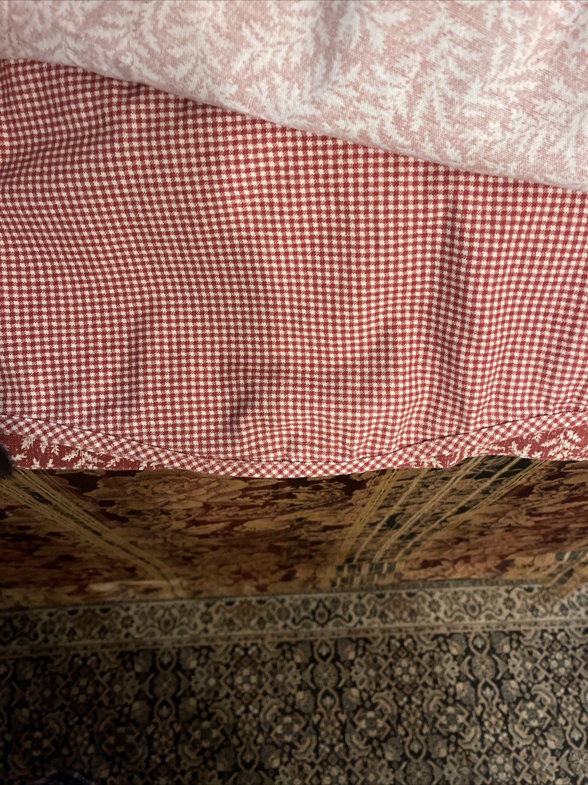 Waverly Valance Layered Red Gingham Fernwood Leaves 75×15 Scalloped