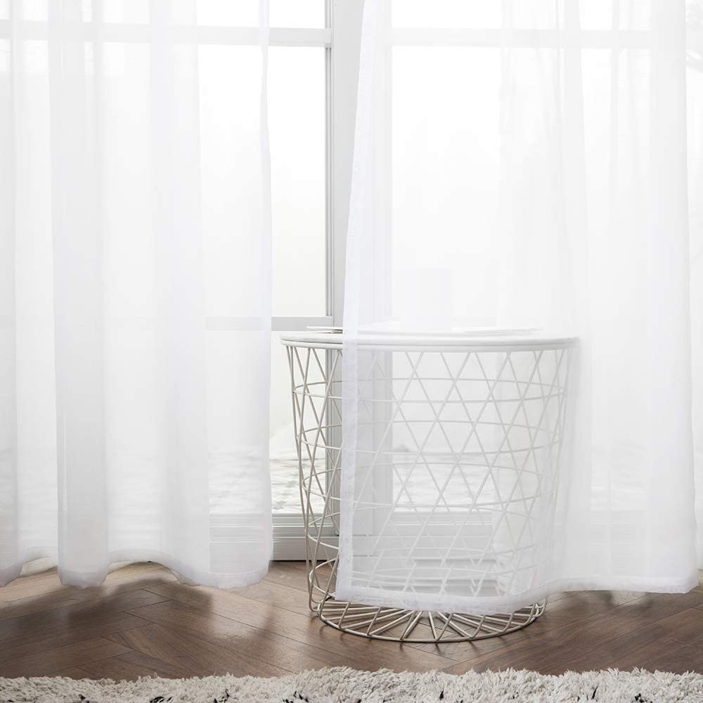 MIULEE Solid Color Sheer Curtains 63 Inches 42″W x 63″L (Pack of 2), White