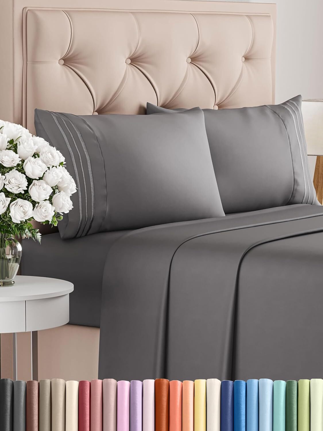 Queen Size 4 Piece Sheet Set – Comfy Breathable & Queen, 07 – Dark Grey