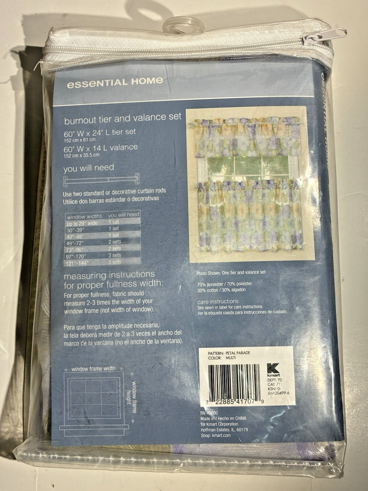 Essential Home Burnout Tier & Valance Set Purple Green Petal Parade 60″ x 24″