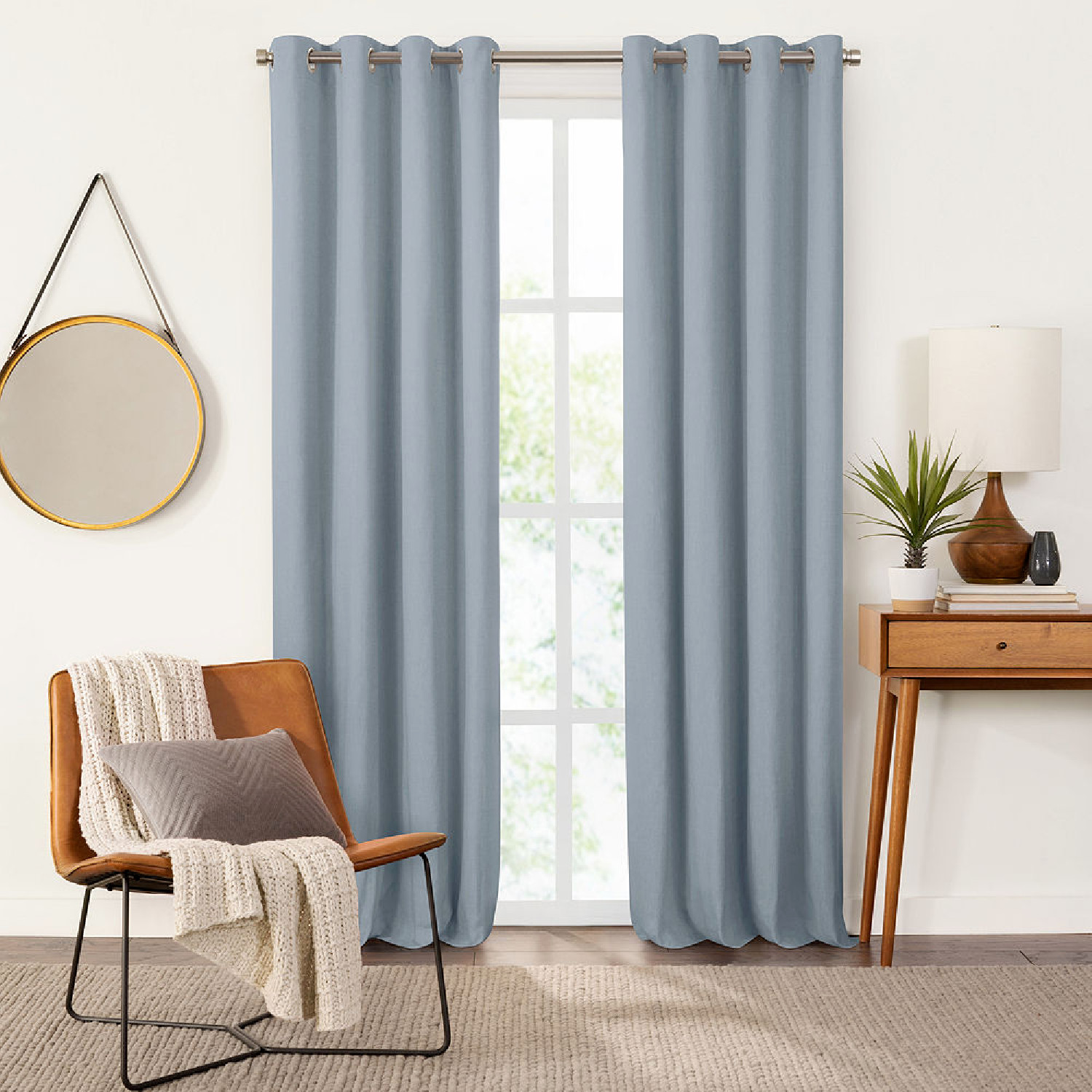 Fieldcrest Heritage Davina 100% Blackout Grommet Curtain 50 x63in Faded Blue