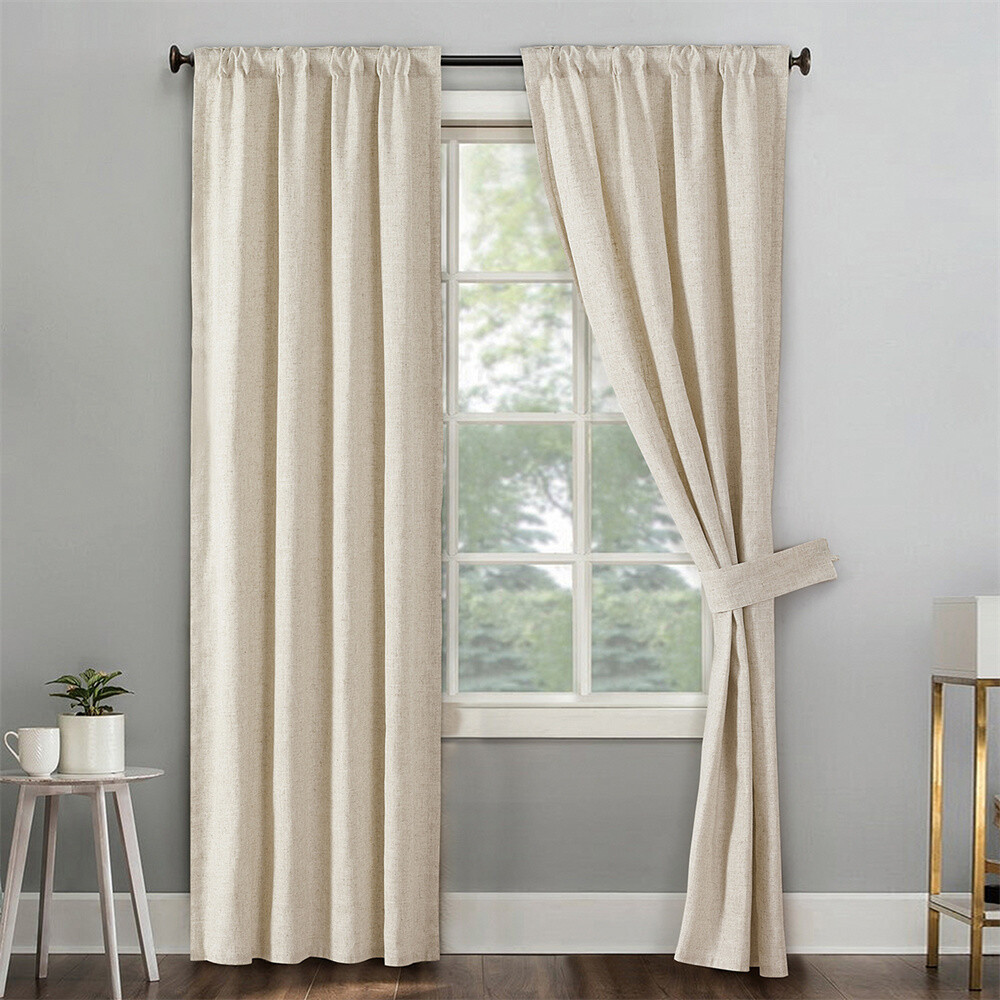 Dodoma Linen Blend Solid Window Curtains Drapes Blackout Room Thermal Insulated