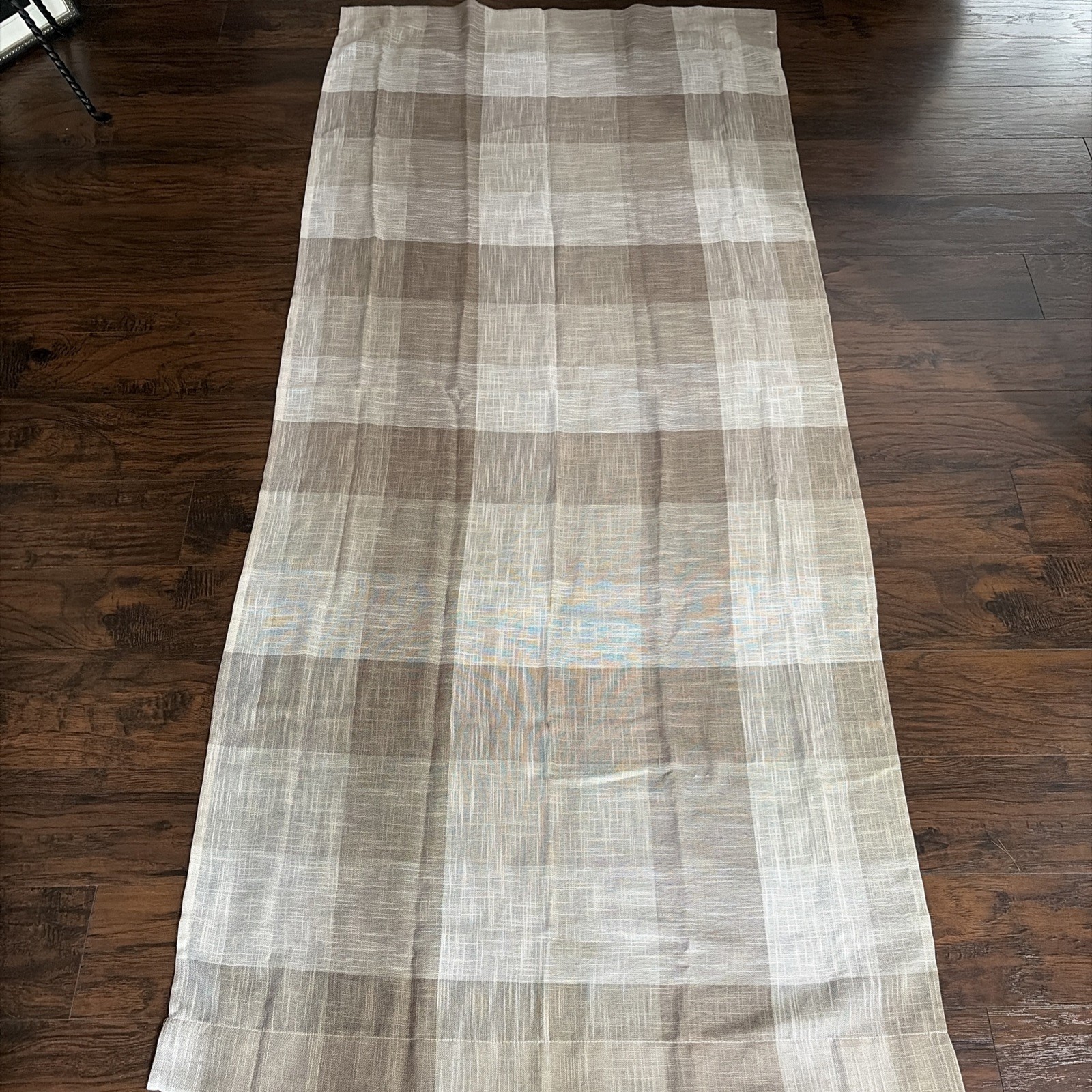 (2) SKL Home Tan And White Plaid Curtains 3 Ft X 84 Inches