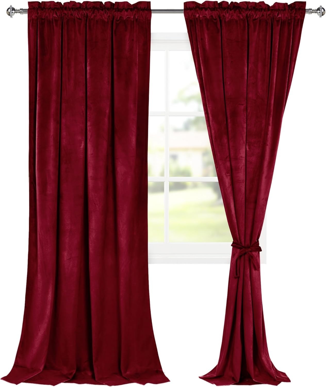 96 inches,Red Velvet Curtains,Blackout Thermal Insulated Solid Soft,Bedroom Li..