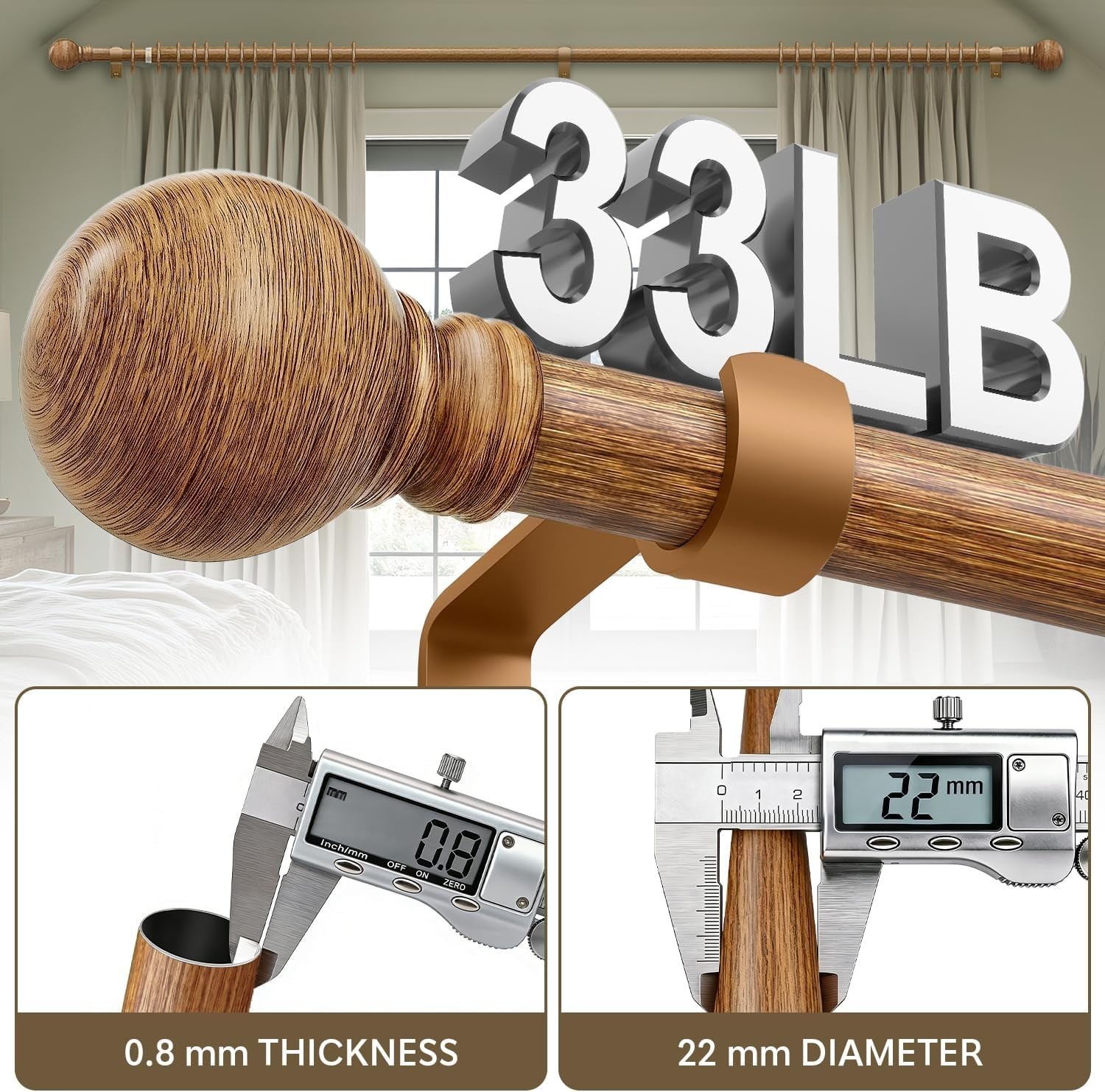 Bohemian Style Heavy Duty Curtain Rods – Adjustable from 72 to 144 Inches