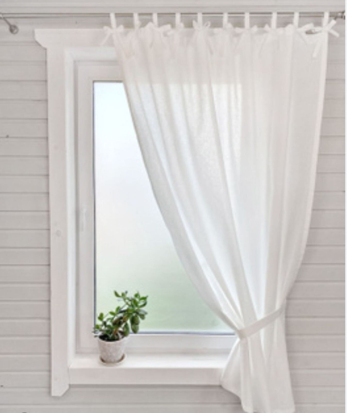 Tie top linen curtains with ties 55″ wide Window treatments panel White curtains